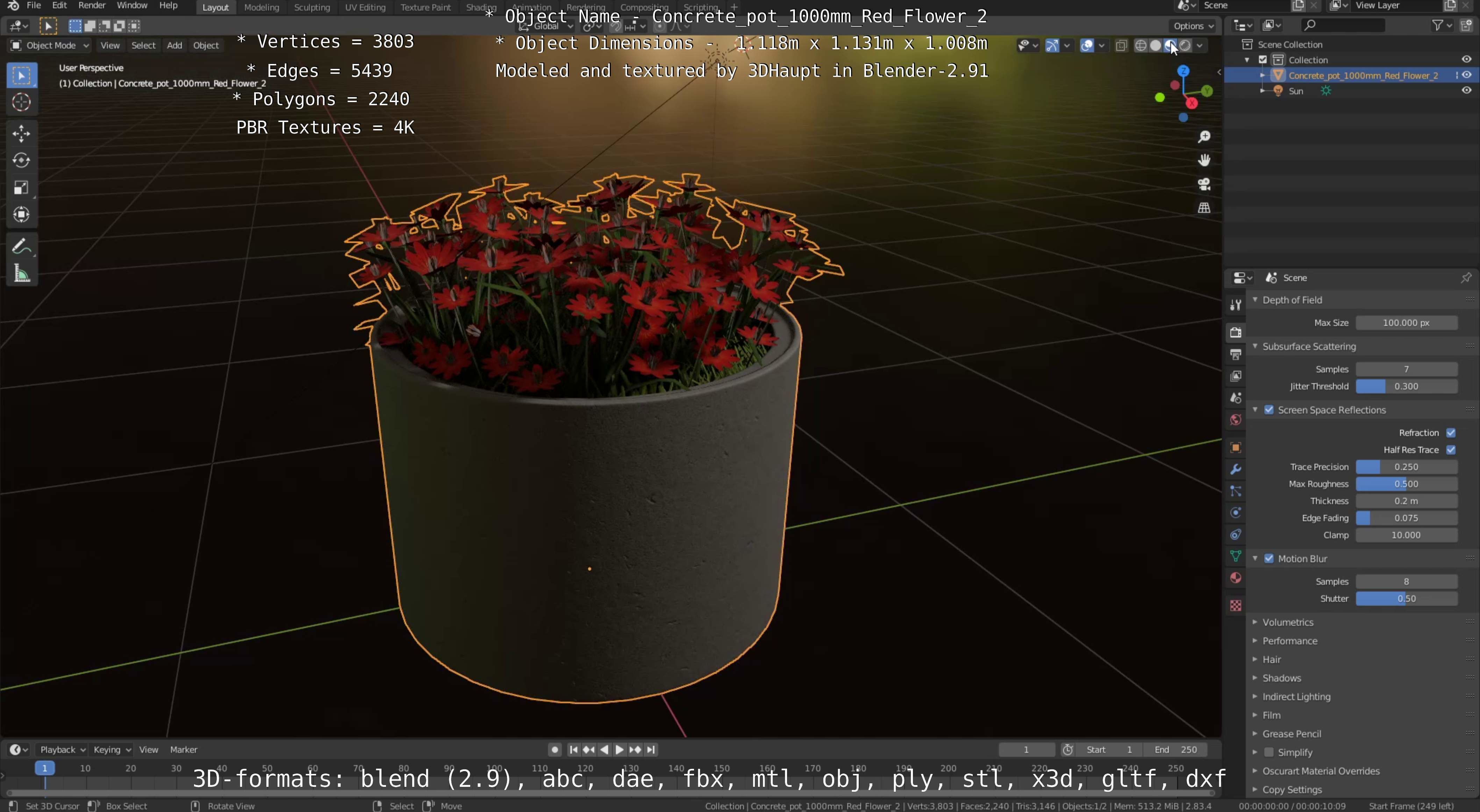 Concrete Pipe Pots With Red Flowers 3D Model Collection_59