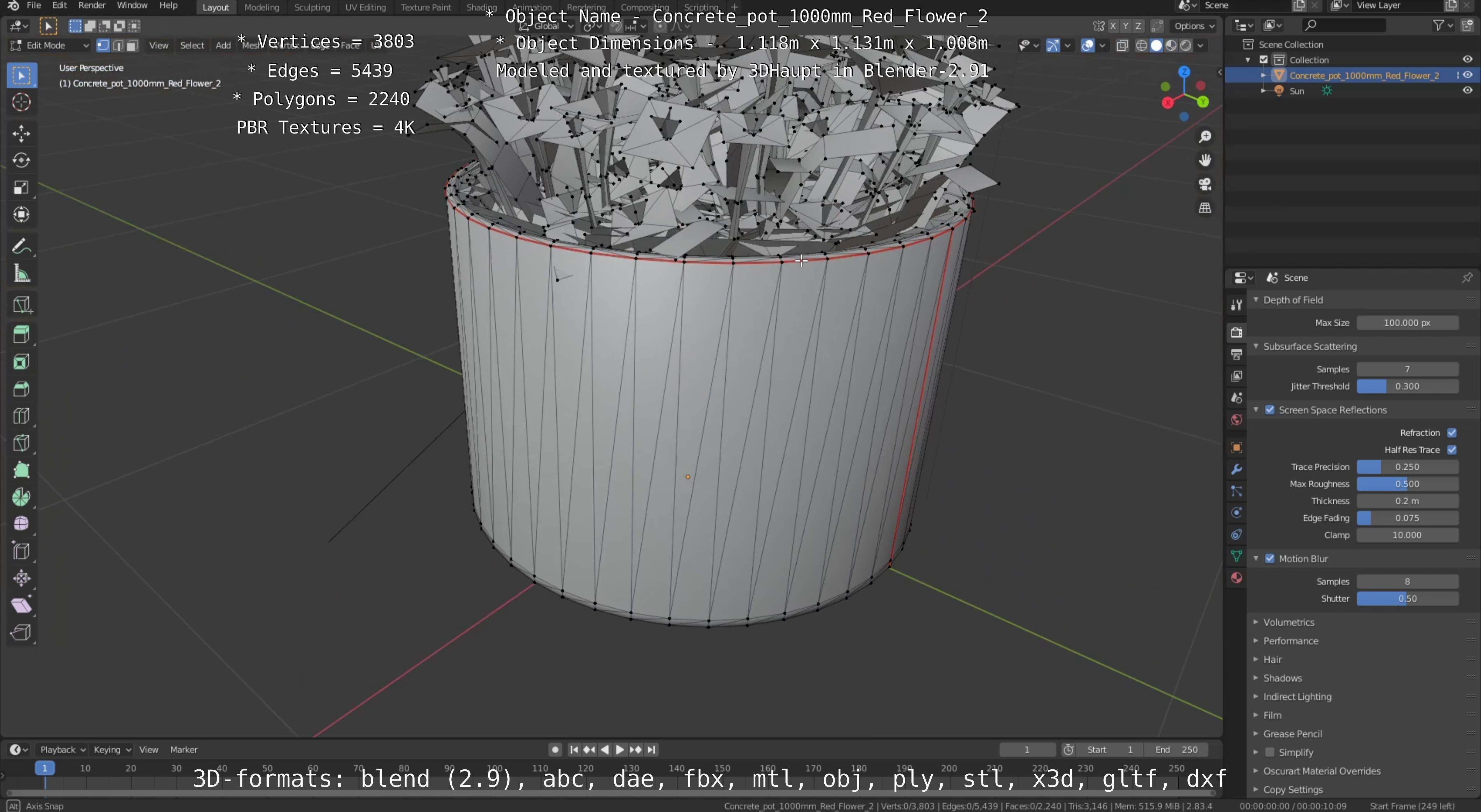 Concrete Pipe Pots With Red Flowers 3D Model Collection_66