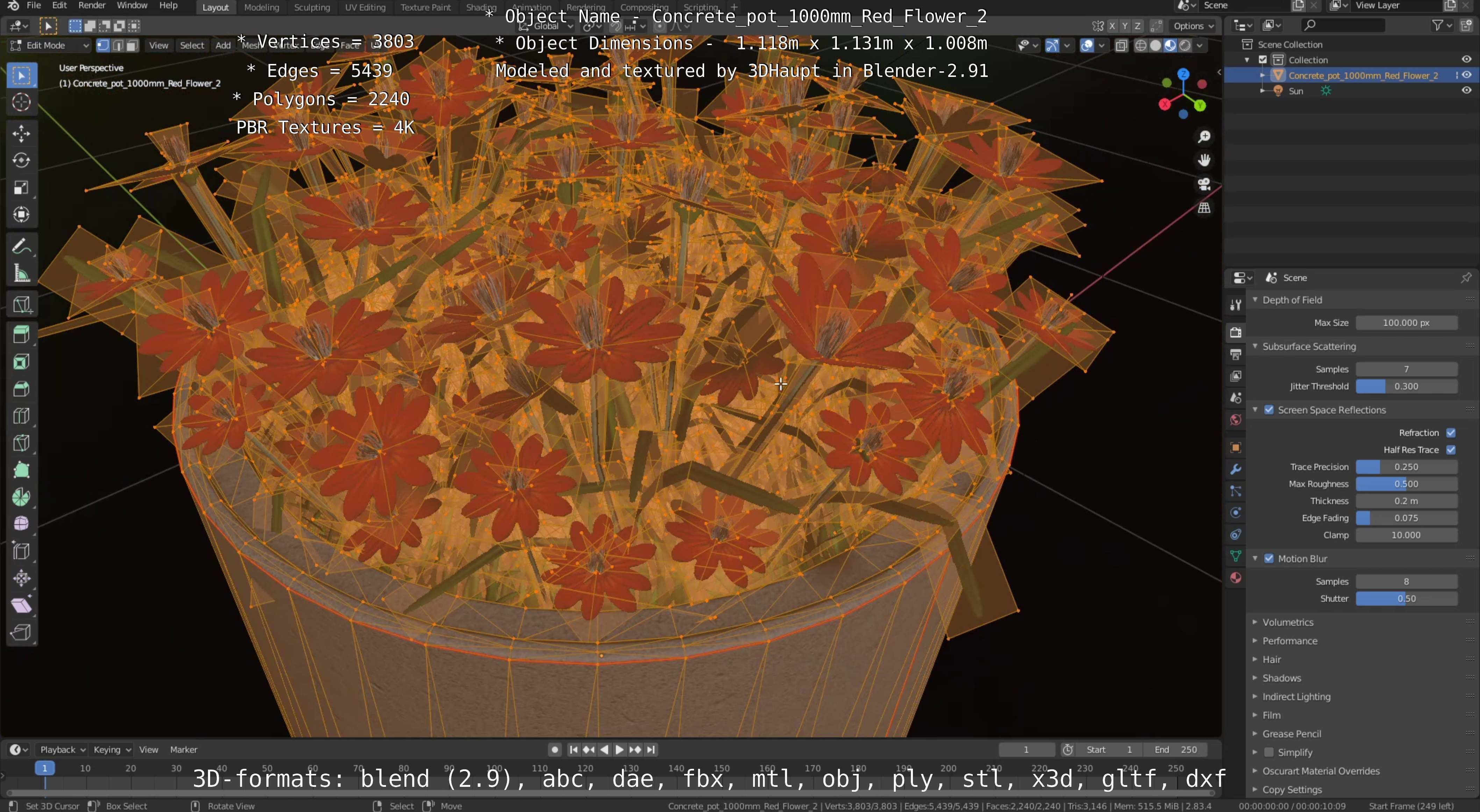 Concrete Pipe Pots With Red Flowers 3D Model Collection_93