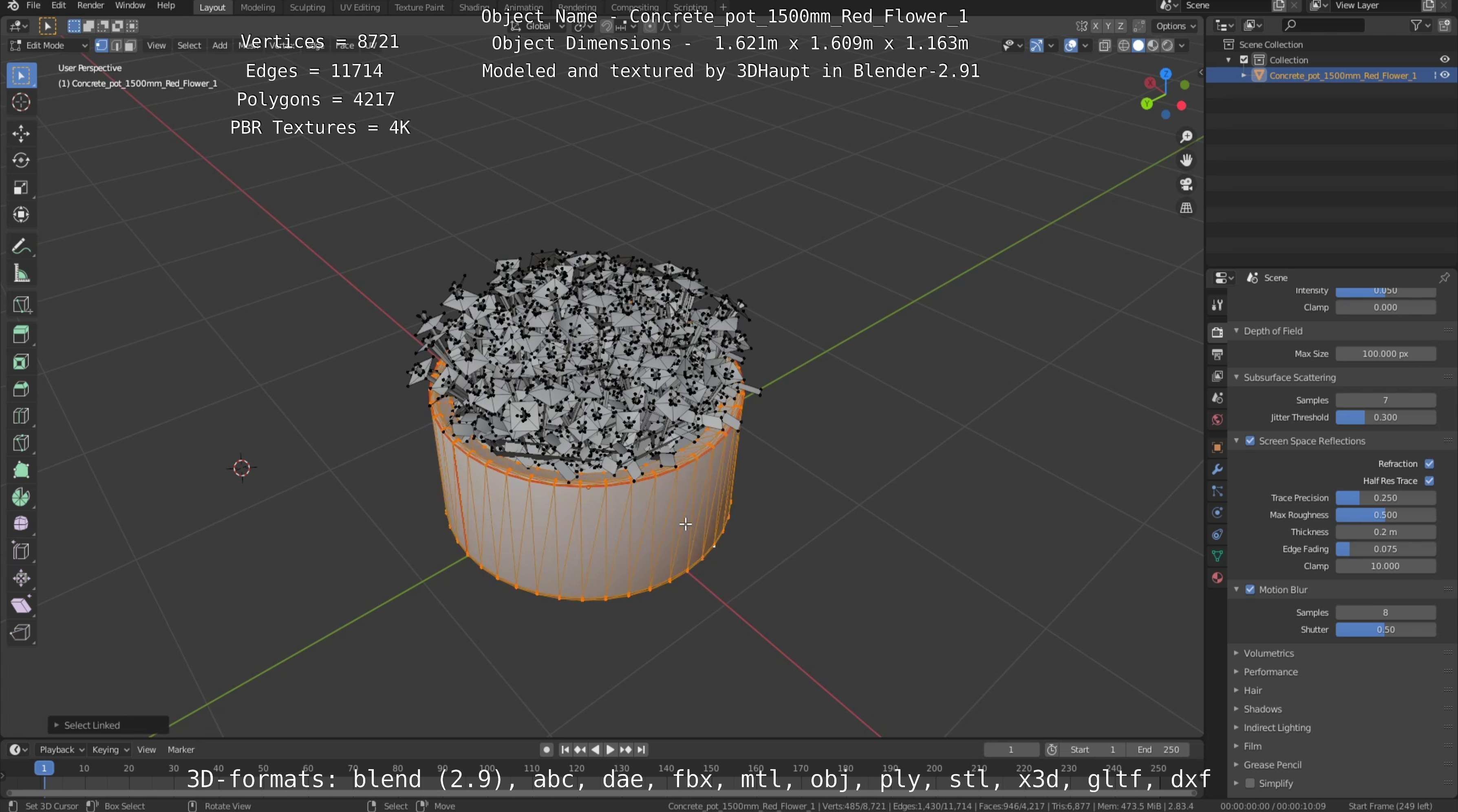 Concrete Pipe Pots With Red Flowers 3D Model Collection_115