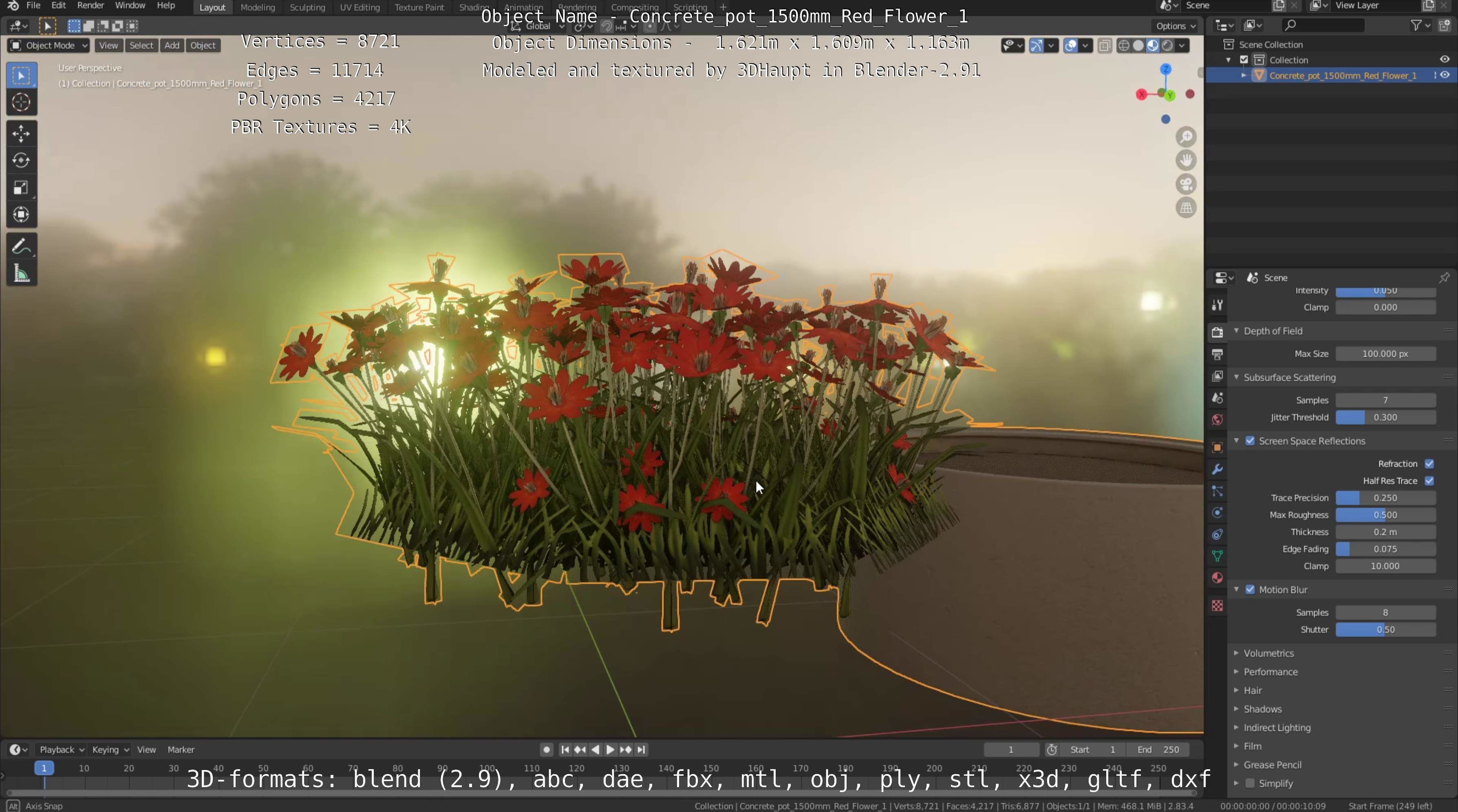 Concrete Pipe Pots With Red Flowers 3D Model Collection_86