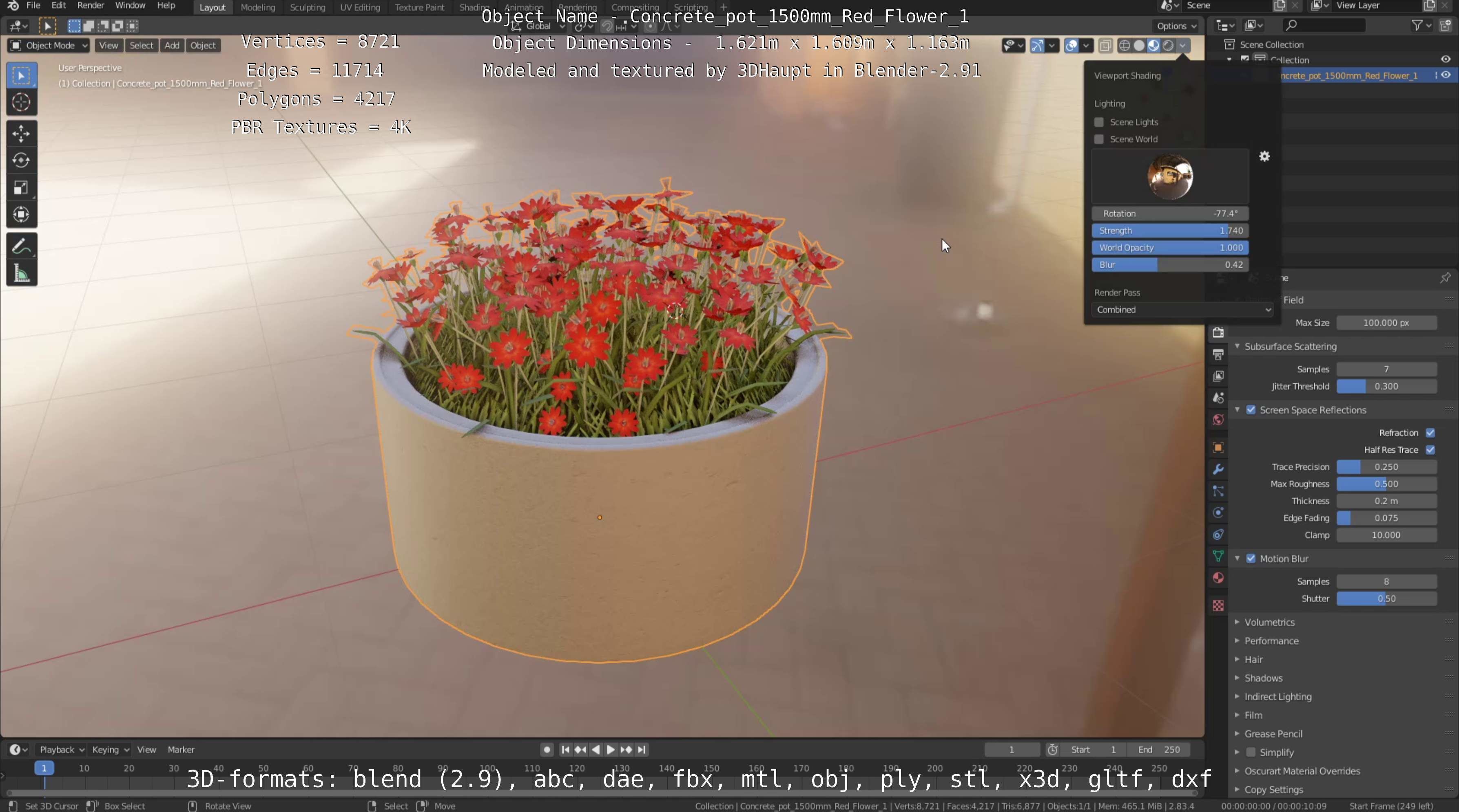 Concrete Pipe Pots With Red Flowers 3D Model Collection_84