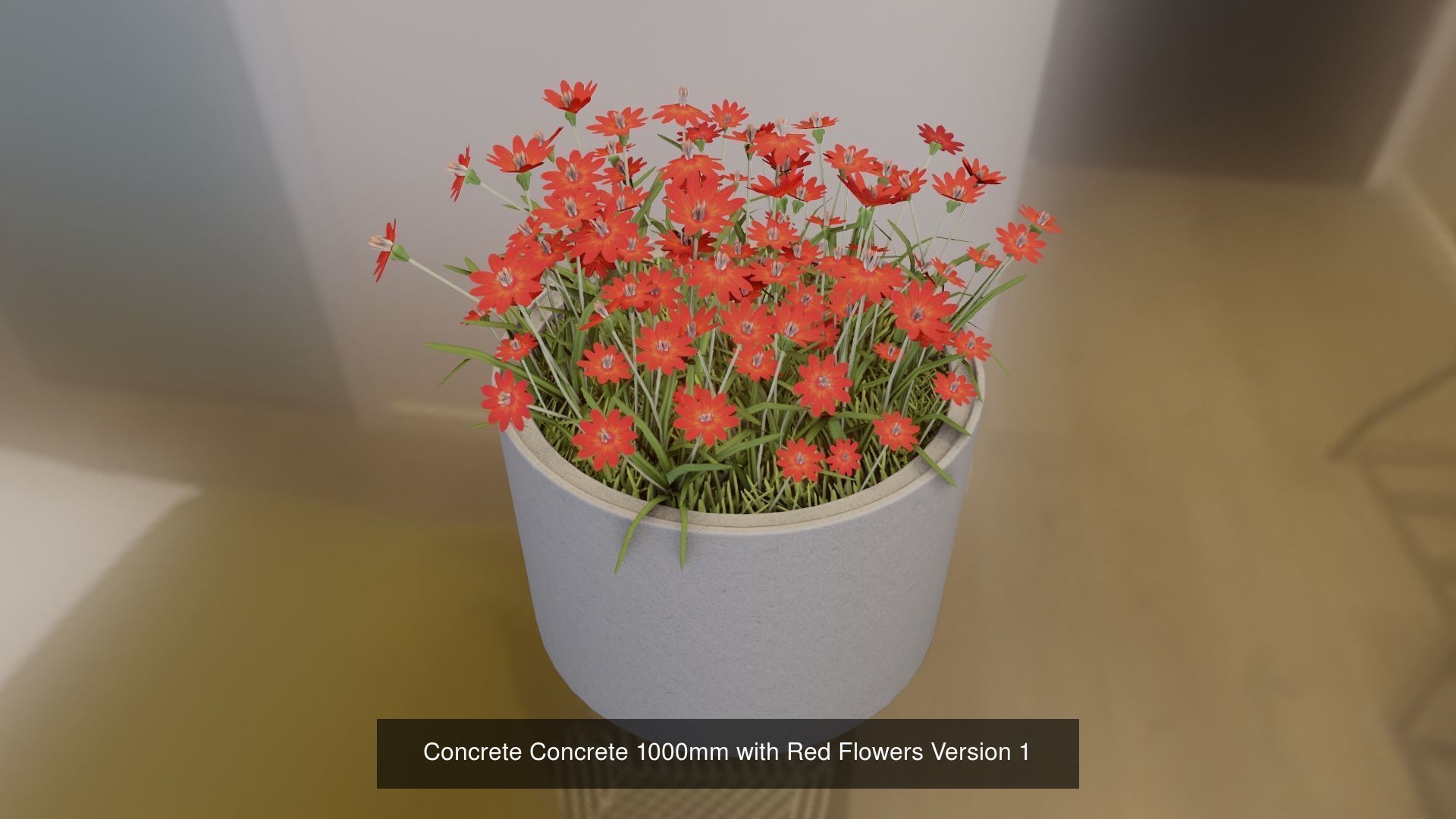 Concrete Pipe Pots With Red Flowers 3D Model Collection_12
