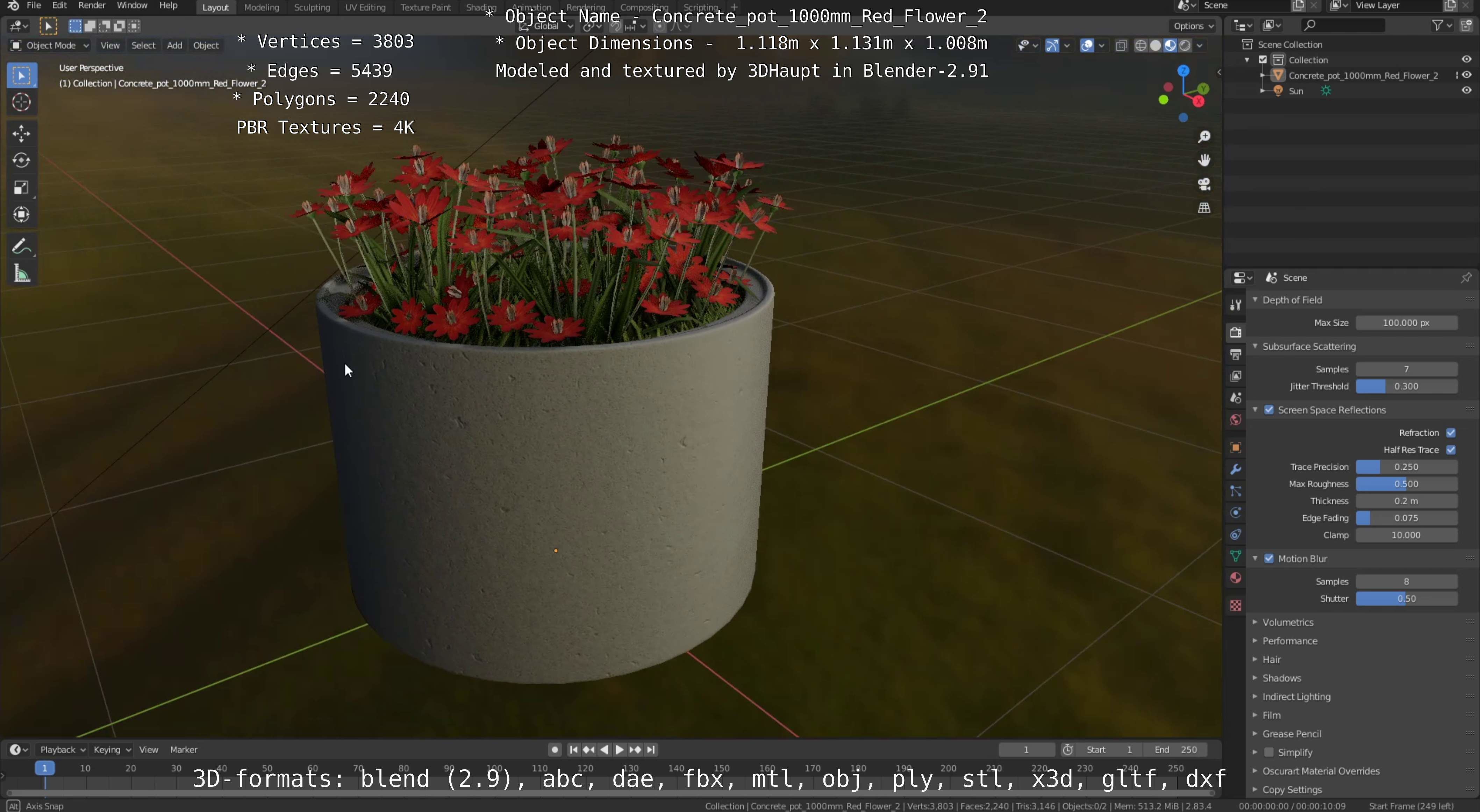 Concrete Pipe Pots With Red Flowers 3D Model Collection_54