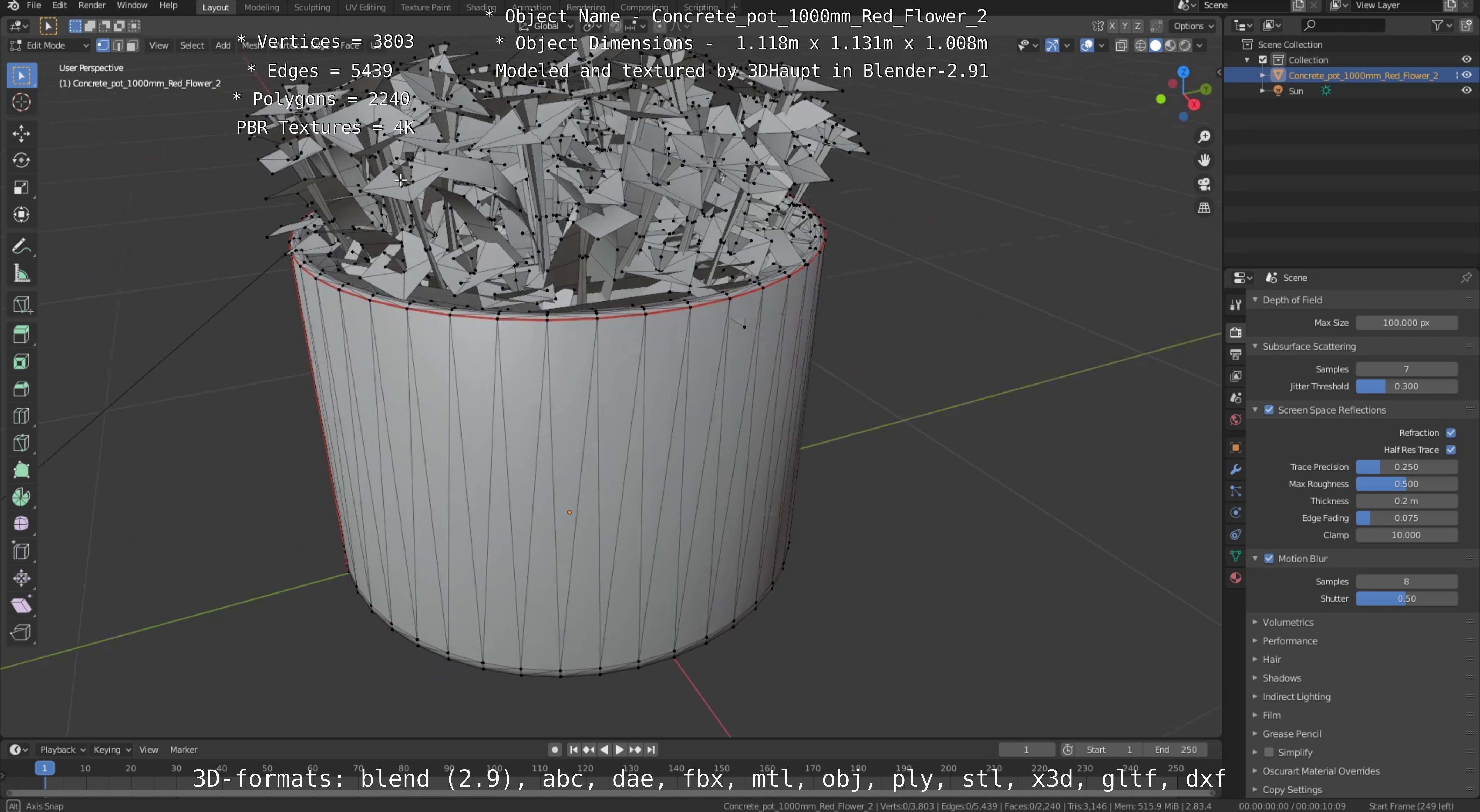 Concrete Pipe Pots With Red Flowers 3D Model Collection_55