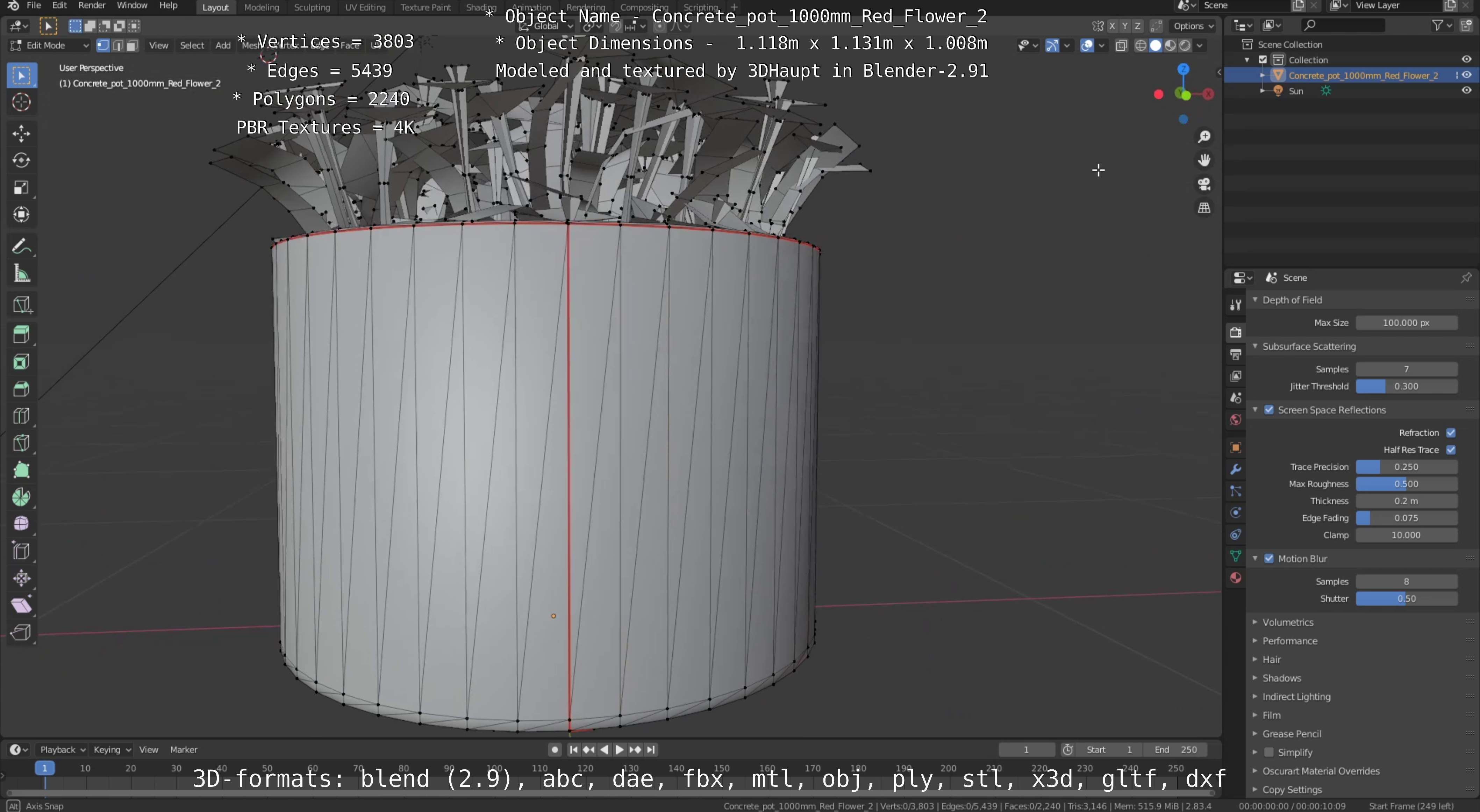 Concrete Pipe Pots With Red Flowers 3D Model Collection_50