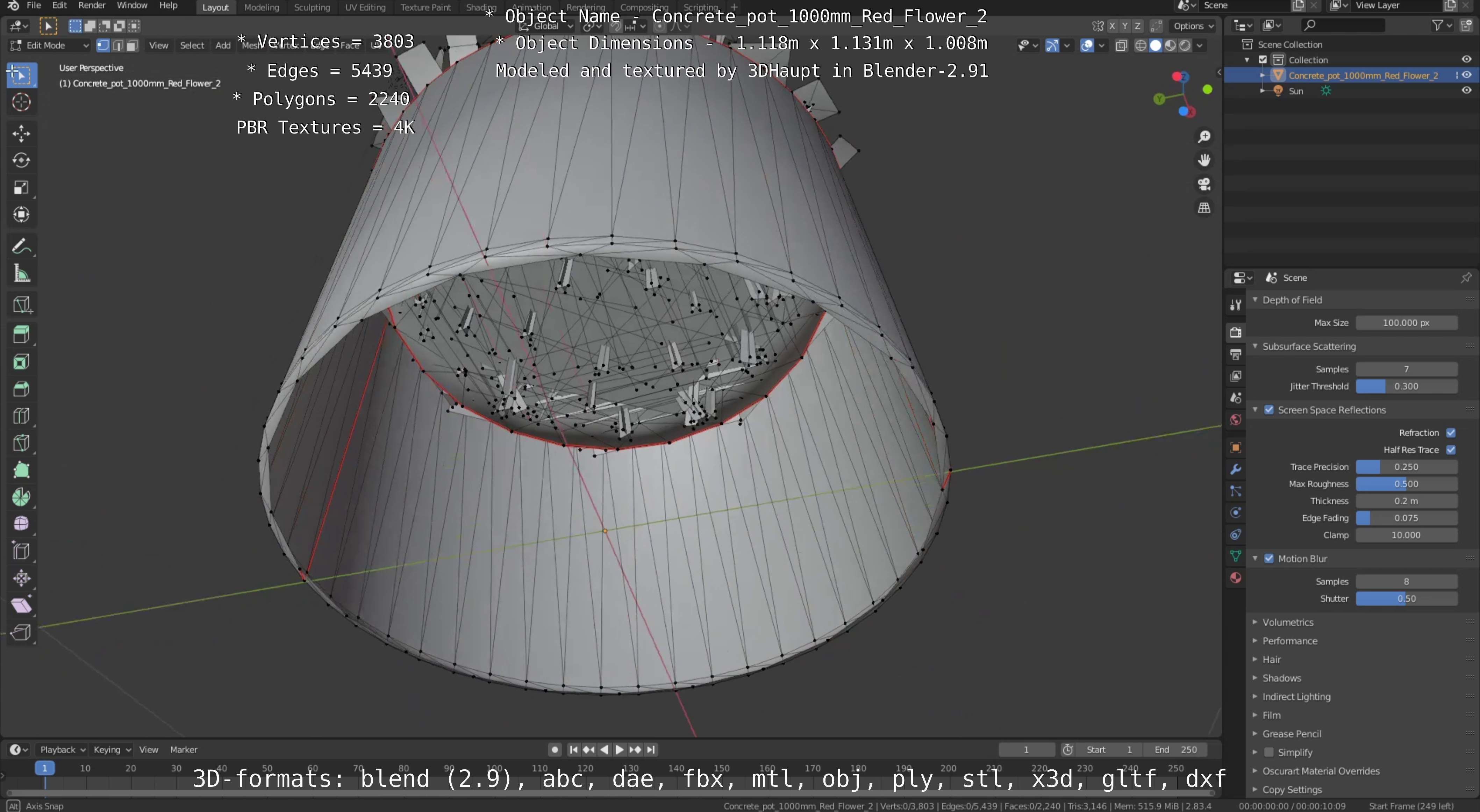 Concrete Pipe Pots With Red Flowers 3D Model Collection_77