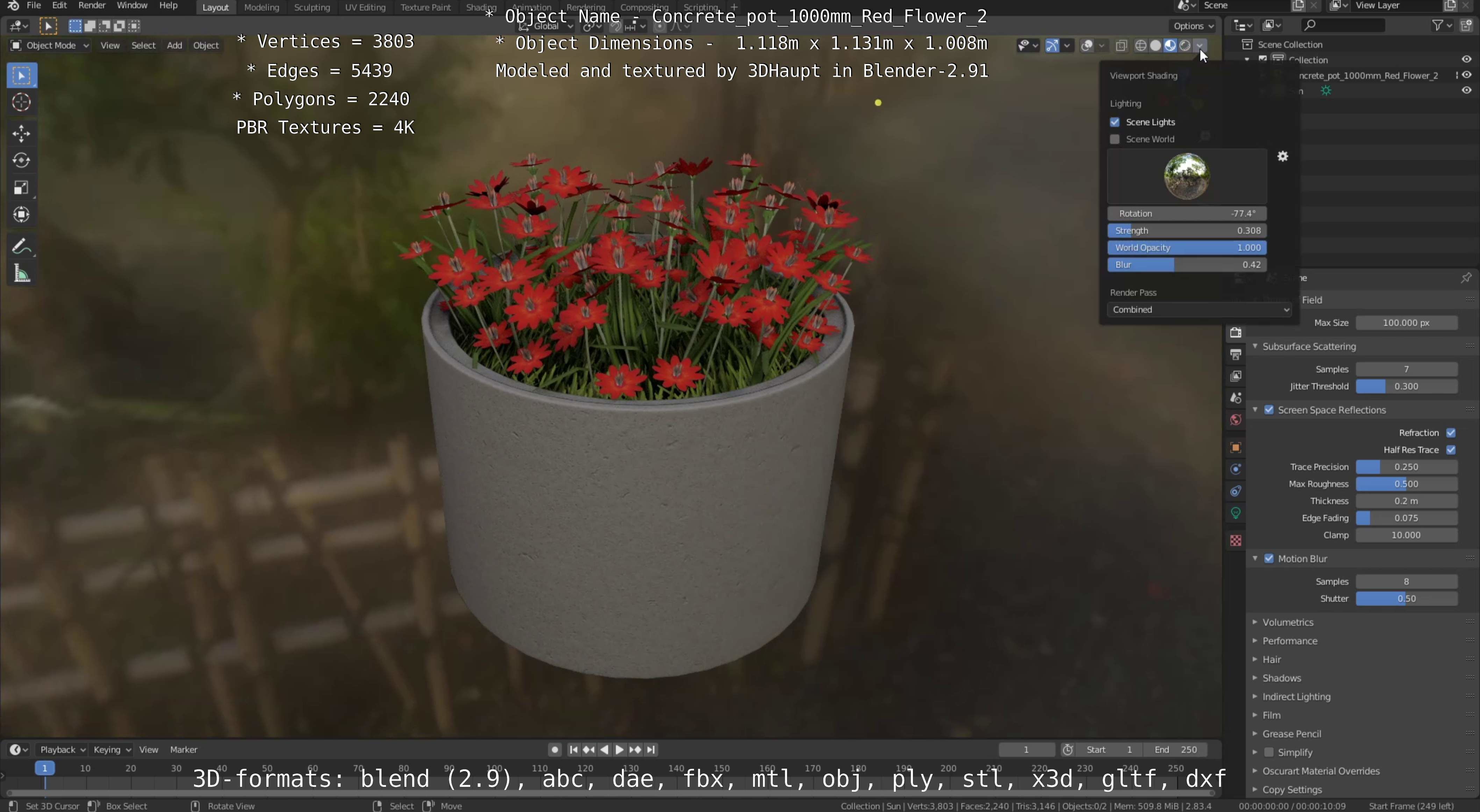 Concrete Pipe Pots With Red Flowers 3D Model Collection_57