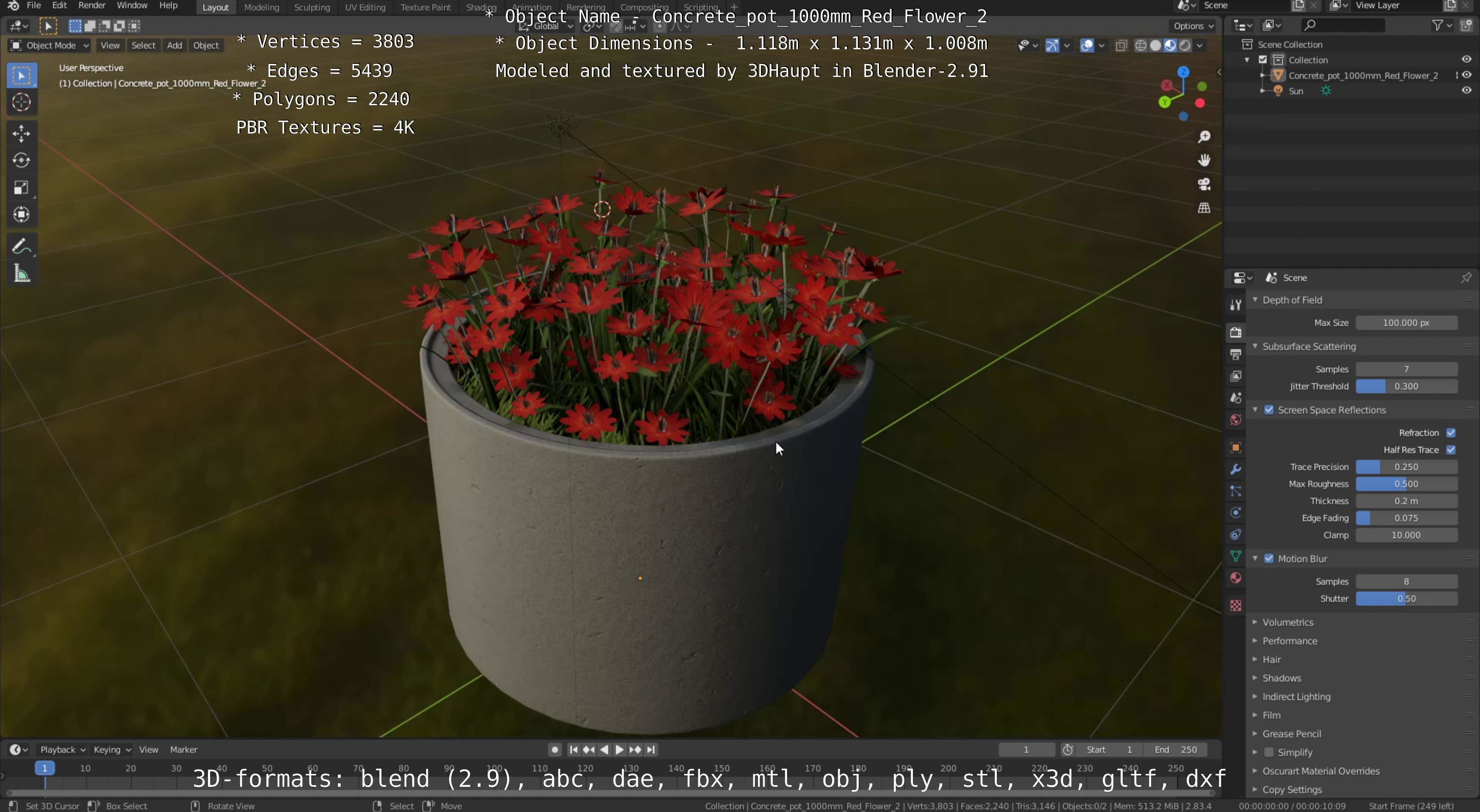 Concrete Pipe Pots With Red Flowers 3D Model Collection_65