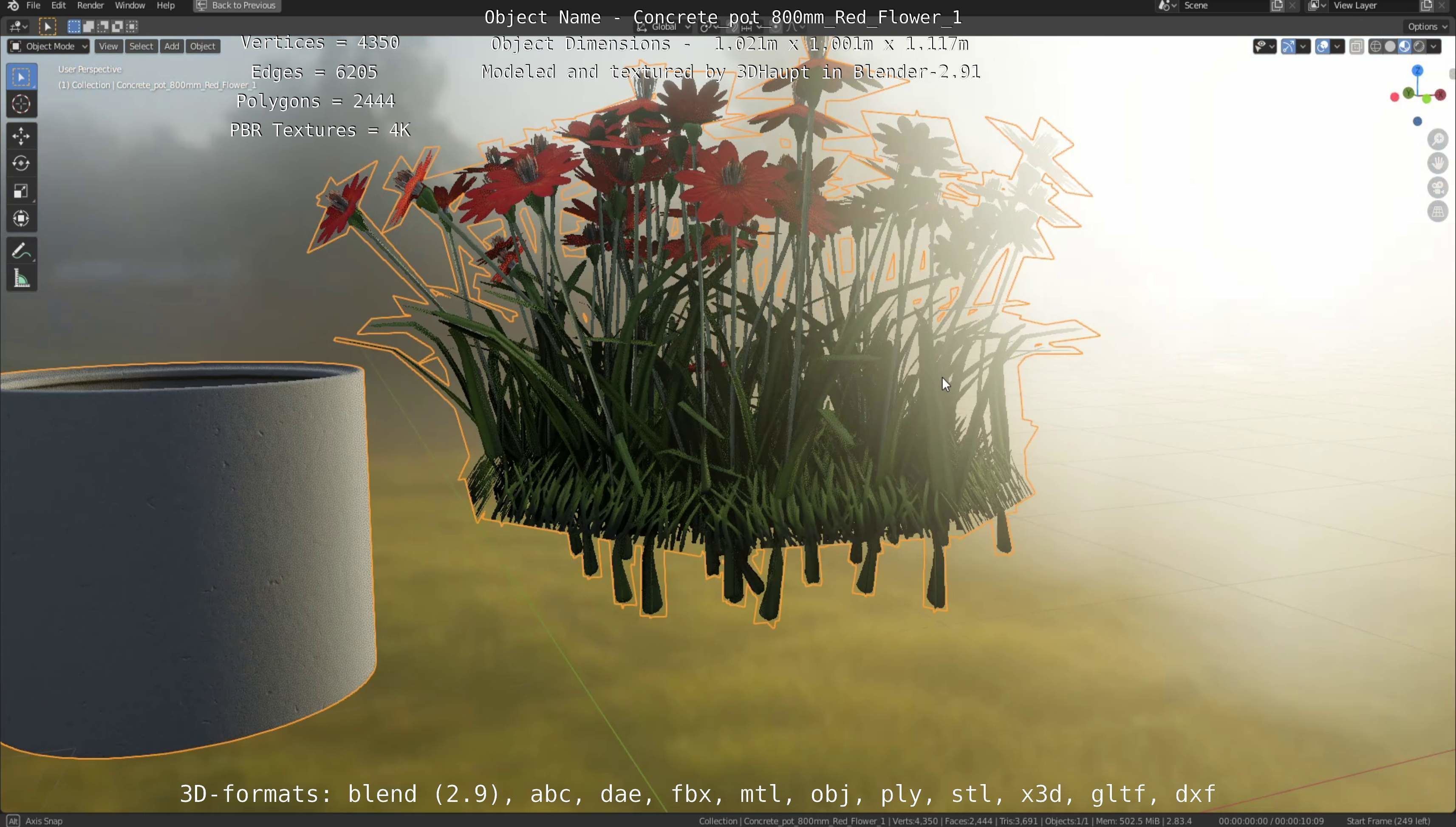Concrete Pipe Pots With Red Flowers 3D Model Collection_33