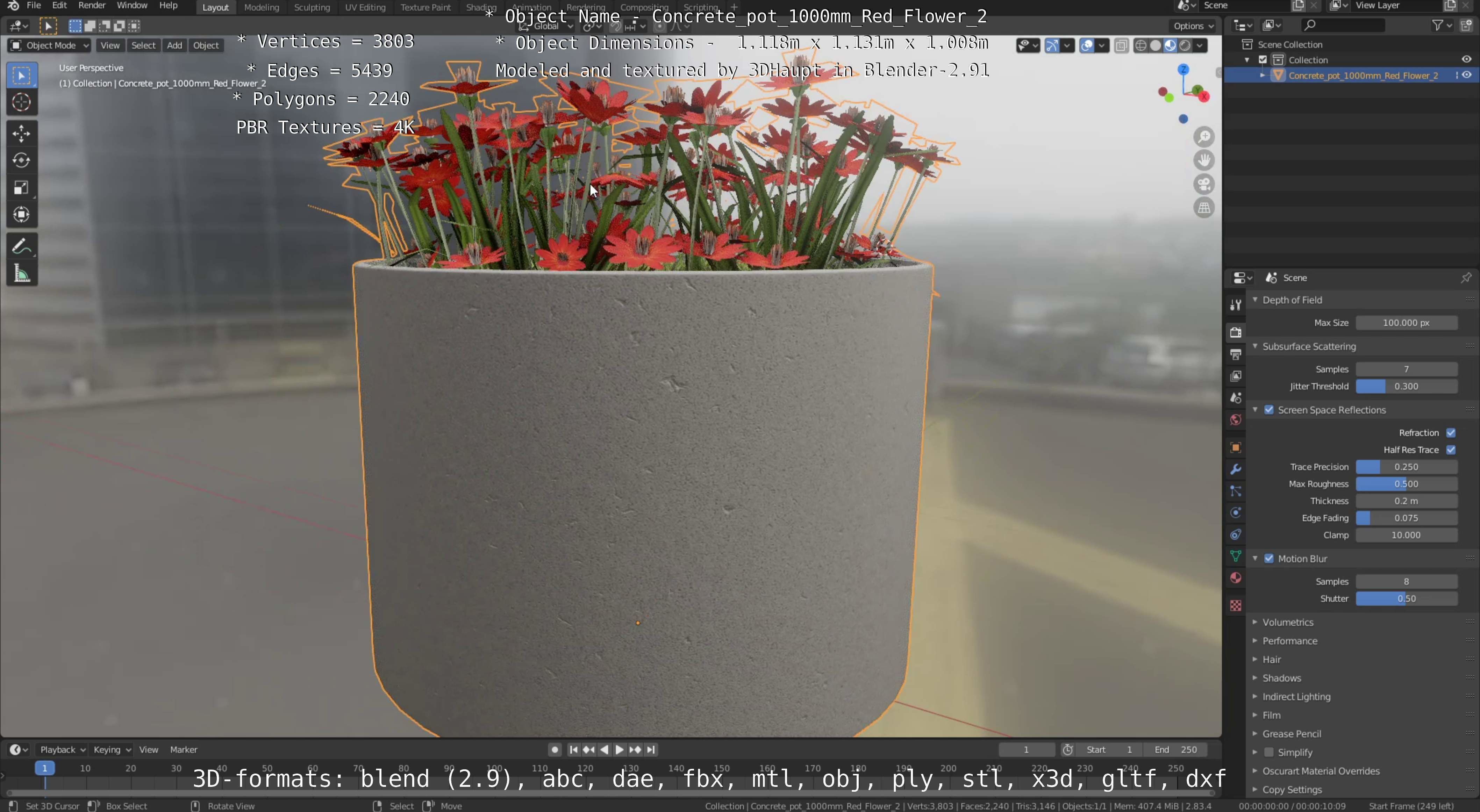 Concrete Pipe Pots With Red Flowers 3D Model Collection_69