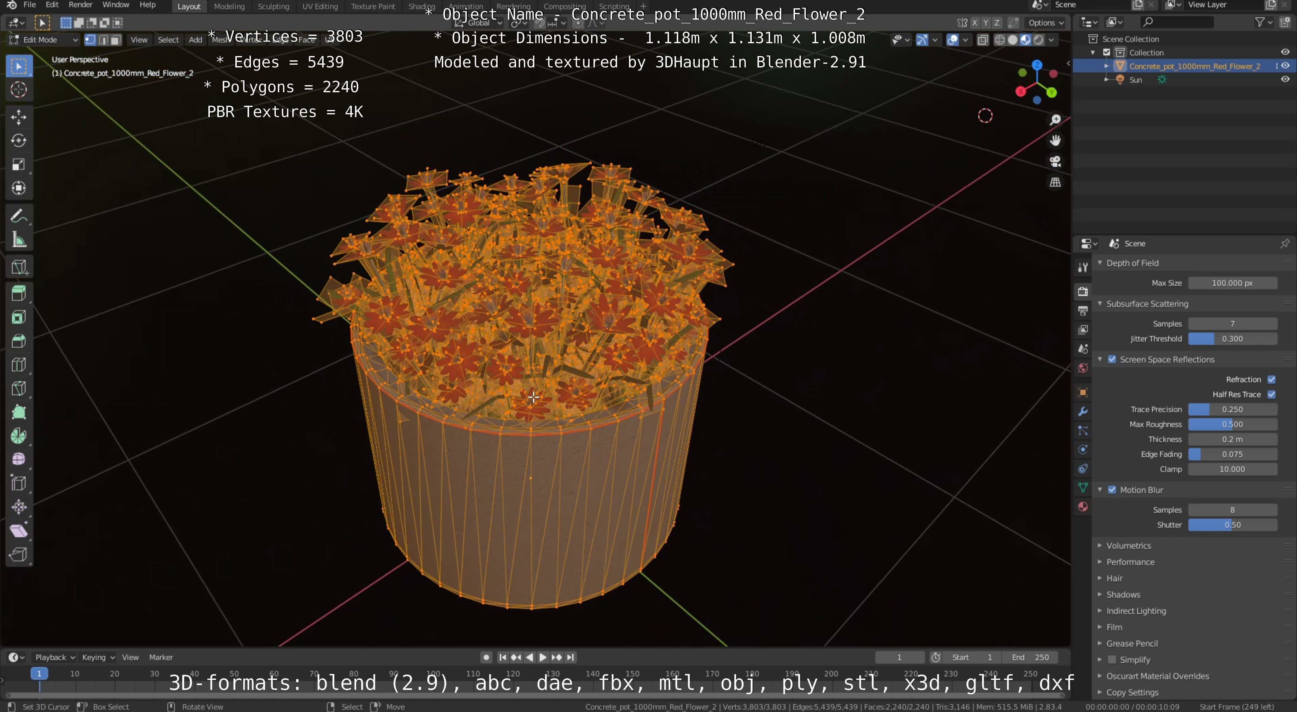 Concrete Pipe Pots With Red Flowers 3D Model Collection_79
