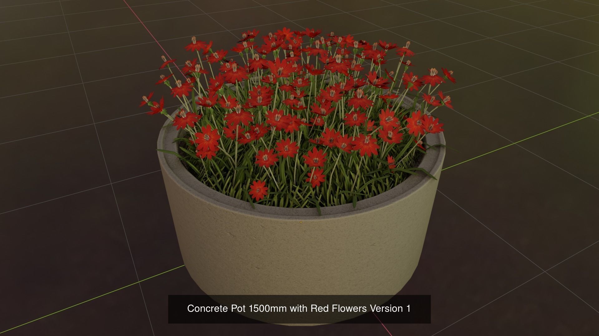 Concrete Pipe Pots With Red Flowers 3D Model Collection_10