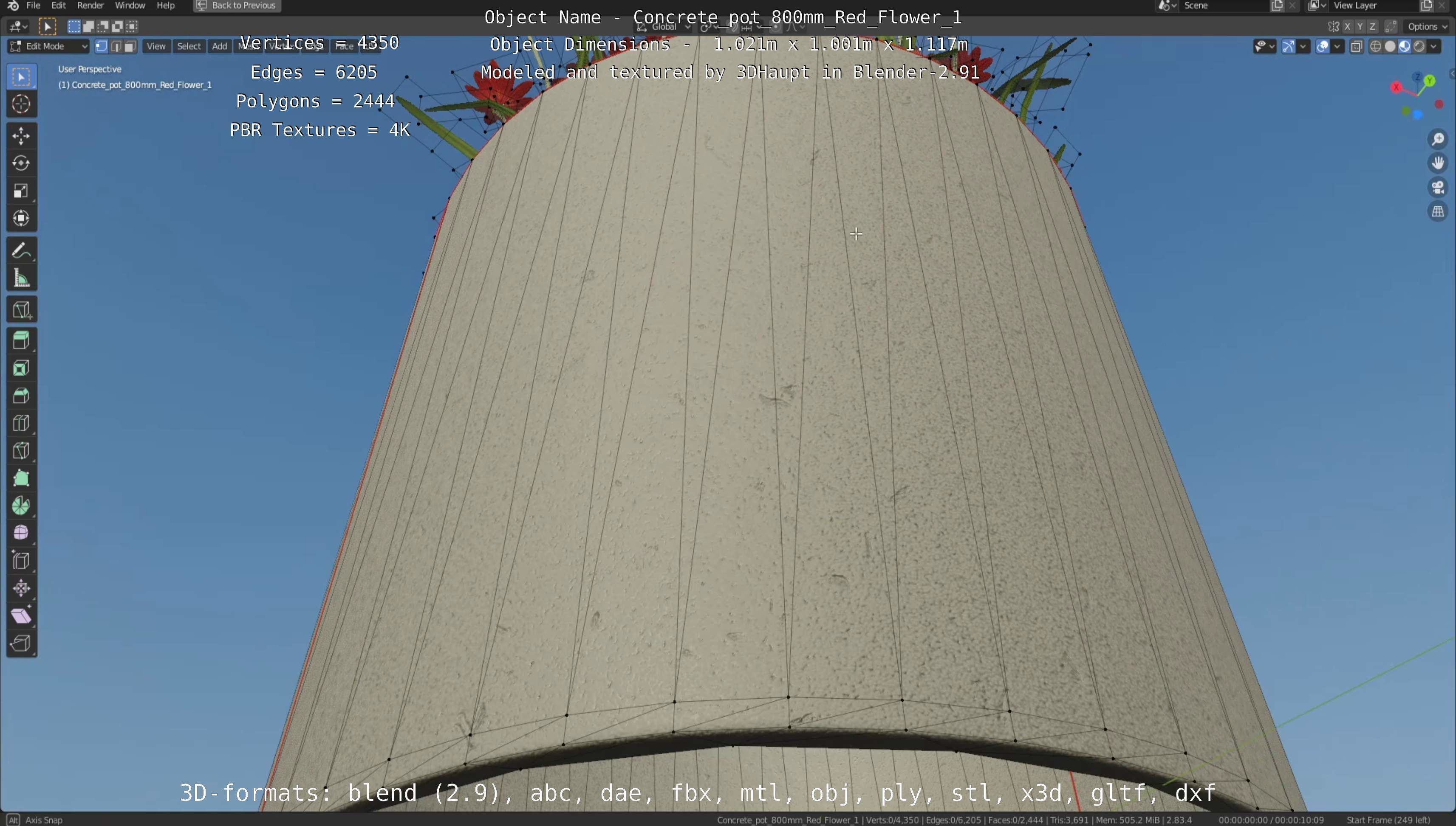 Concrete Pipe Pots With Red Flowers 3D Model Collection_45