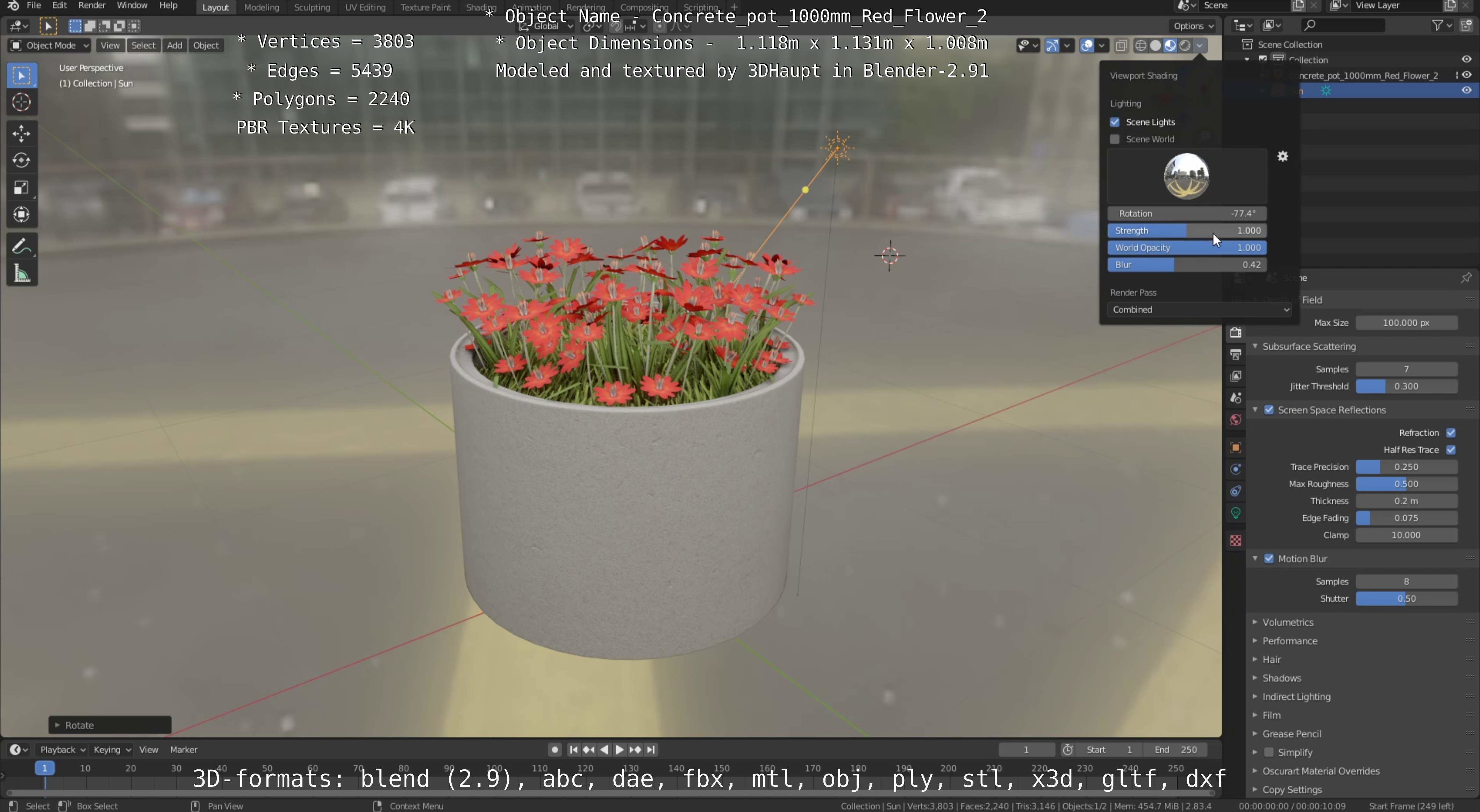 Concrete Pipe Pots With Red Flowers 3D Model Collection_63