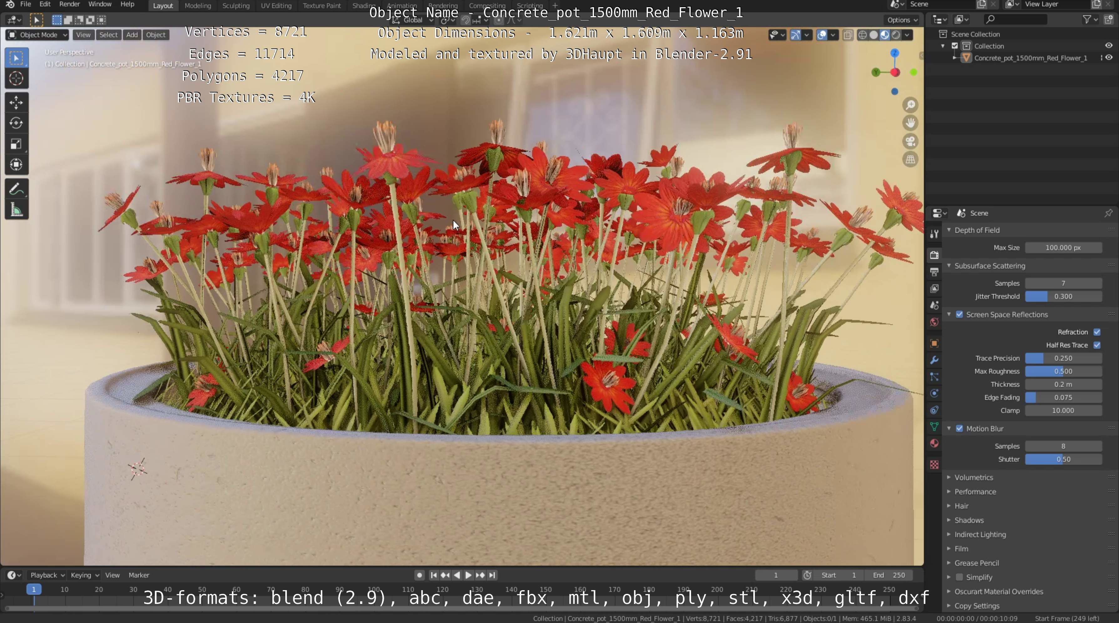 Concrete Pipe Pots With Red Flowers 3D Model Collection_120