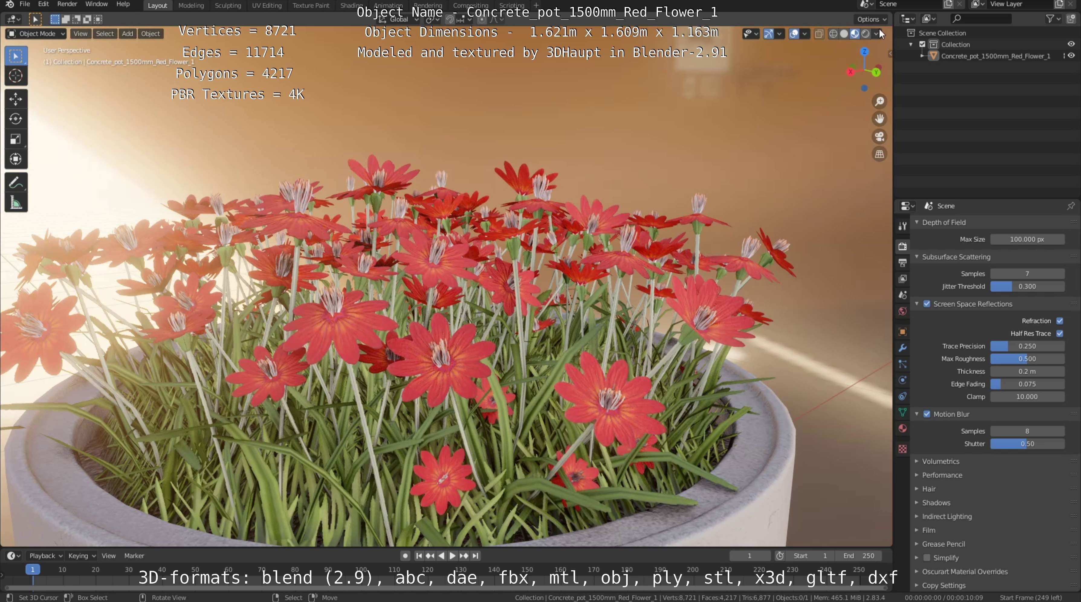 Concrete Pipe Pots With Red Flowers 3D Model Collection_123