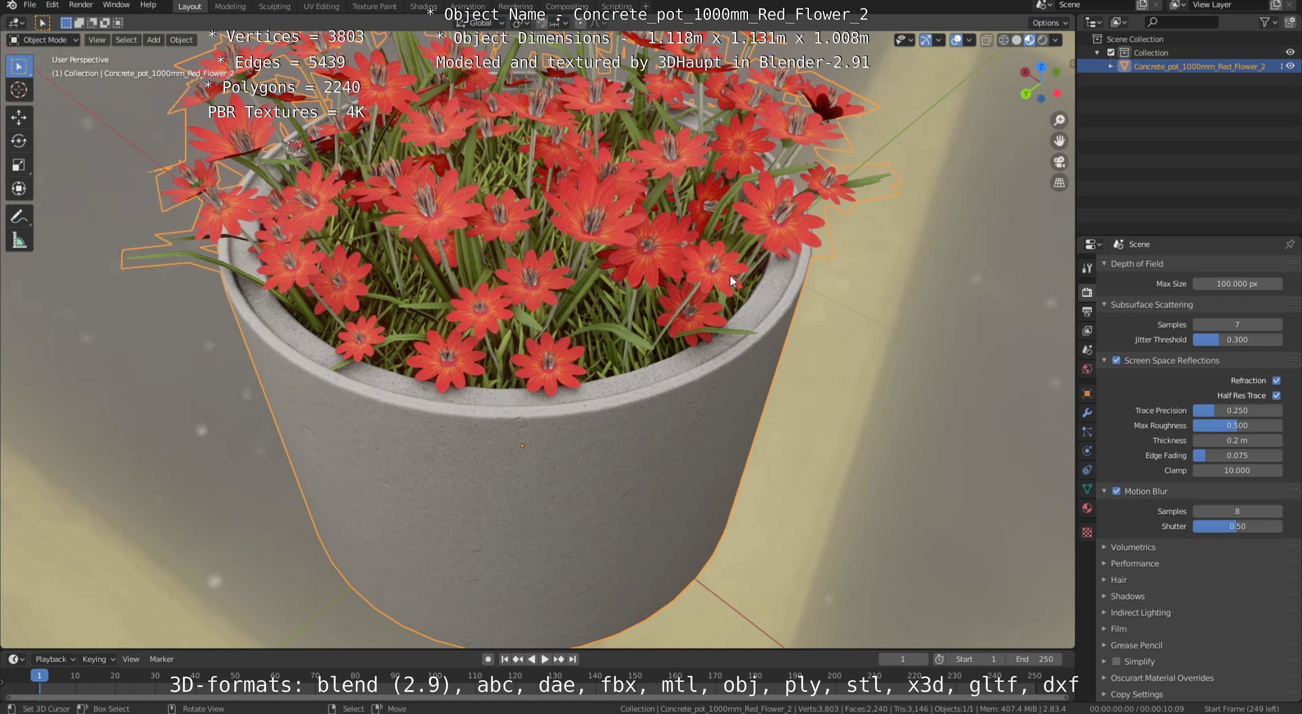 Concrete Pipe Pots With Red Flowers 3D Model Collection_82