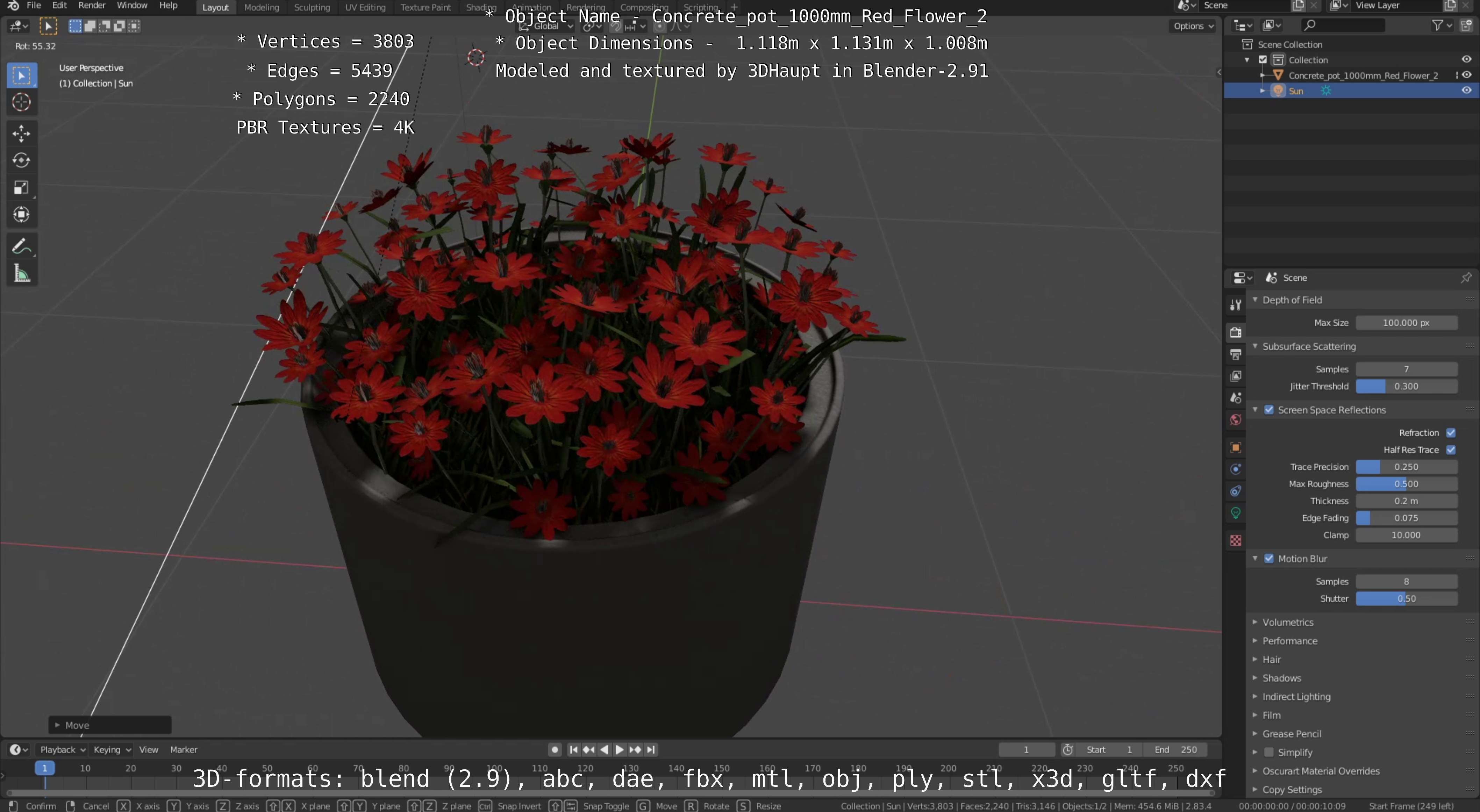 Concrete Pipe Pots With Red Flowers 3D Model Collection_58