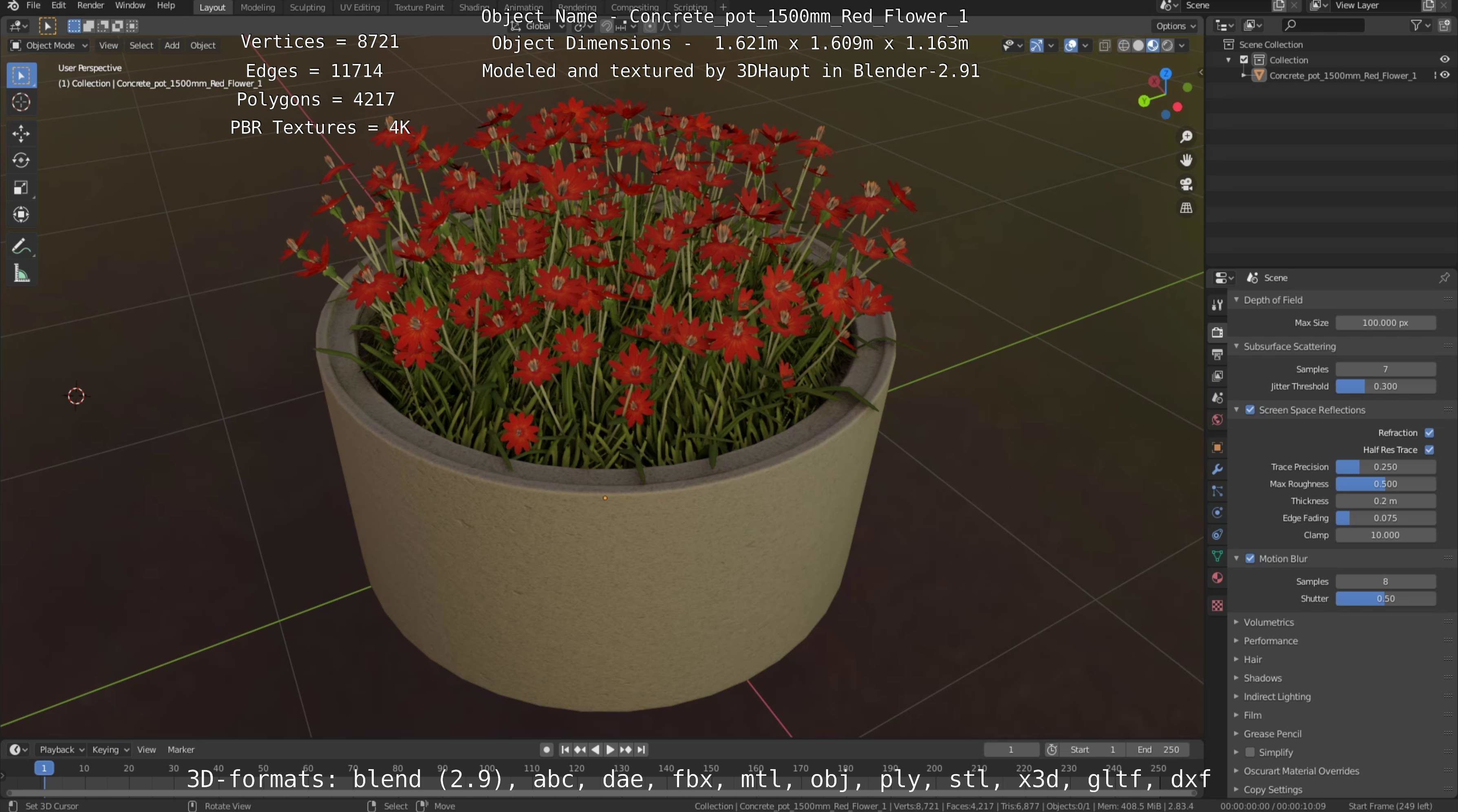 Concrete Pipe Pots With Red Flowers 3D Model Collection_102