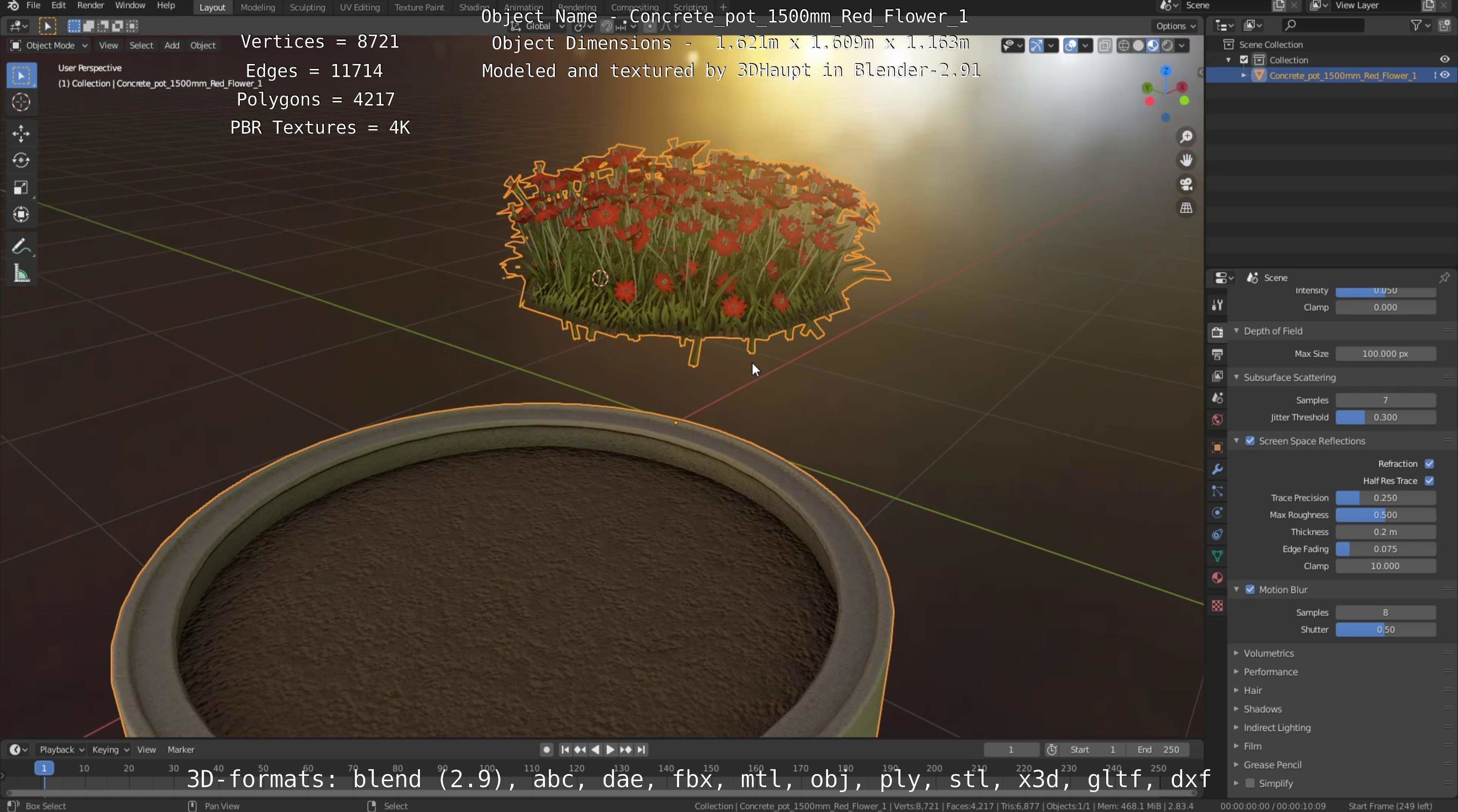 Concrete Pipe Pots With Red Flowers 3D Model Collection_112