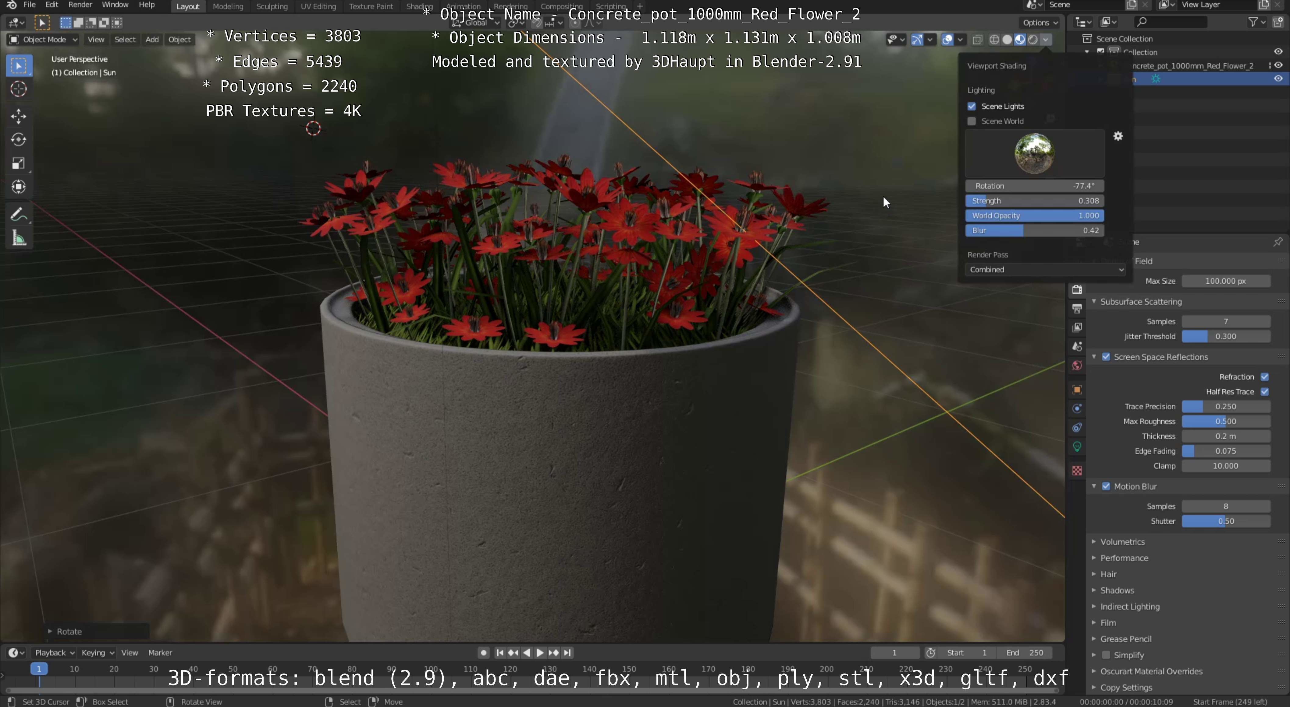 Concrete Pipe Pots With Red Flowers 3D Model Collection_81