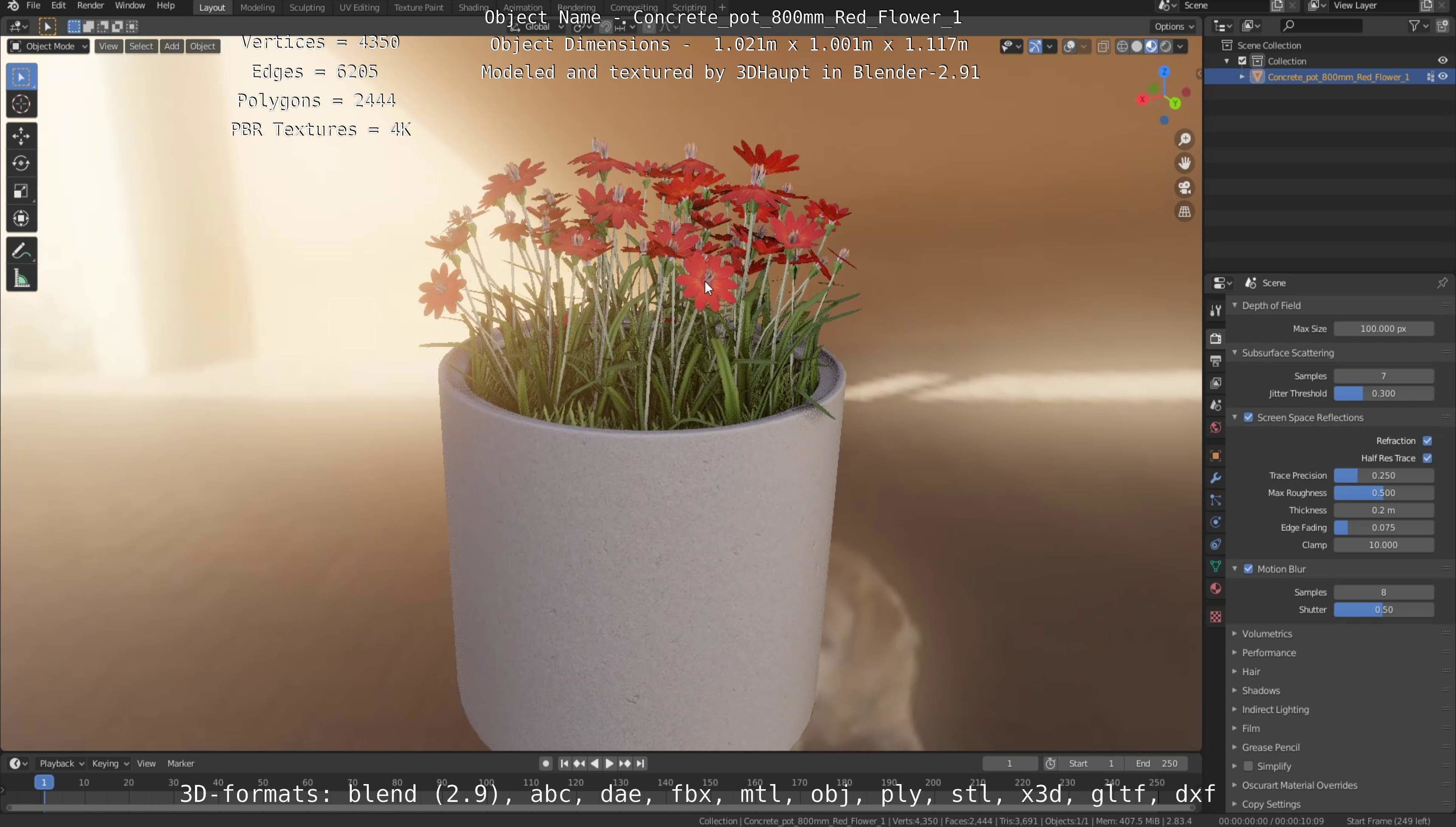 Concrete Pipe Pots With Red Flowers 3D Model Collection_39
