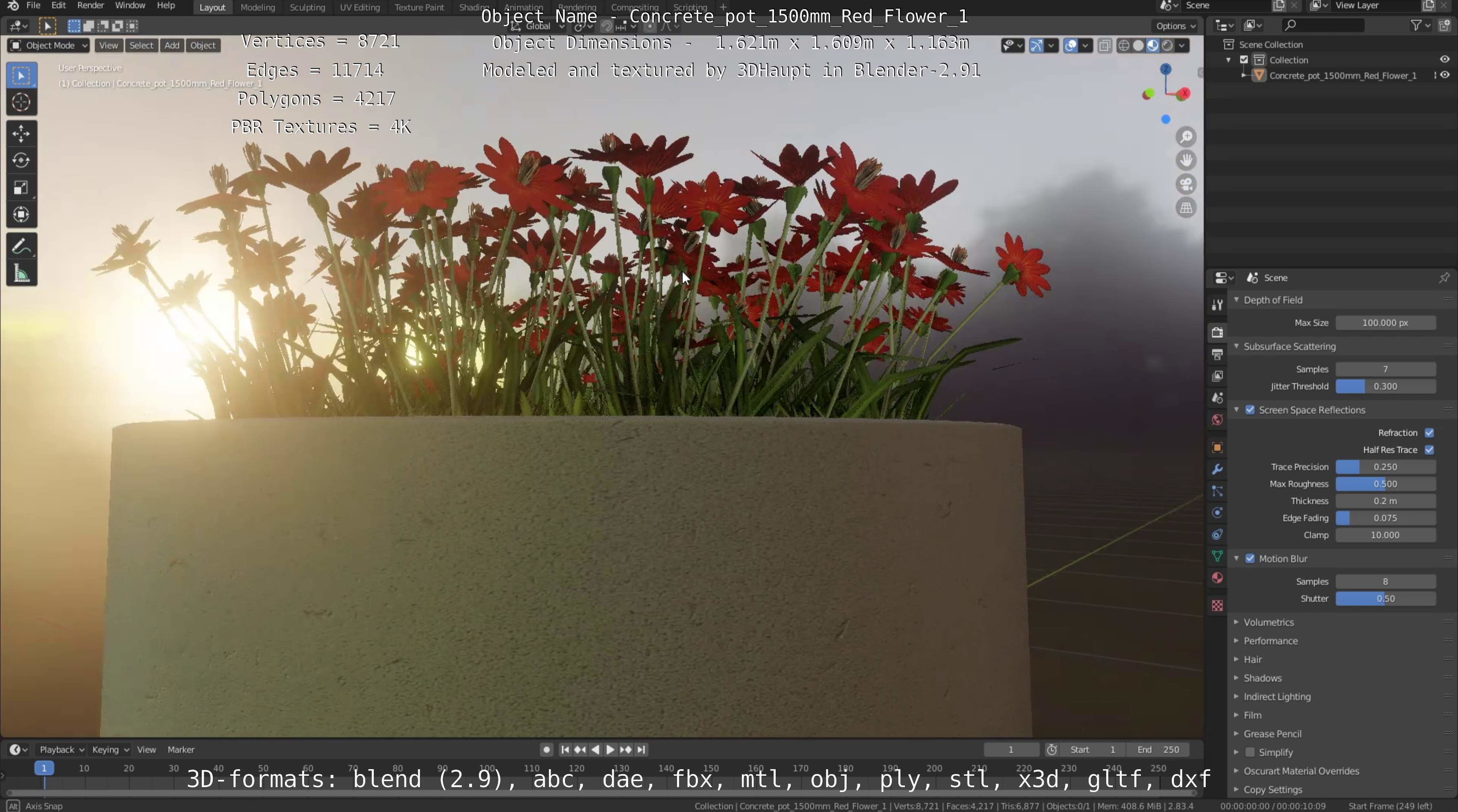 Concrete Pipe Pots With Red Flowers 3D Model Collection_118