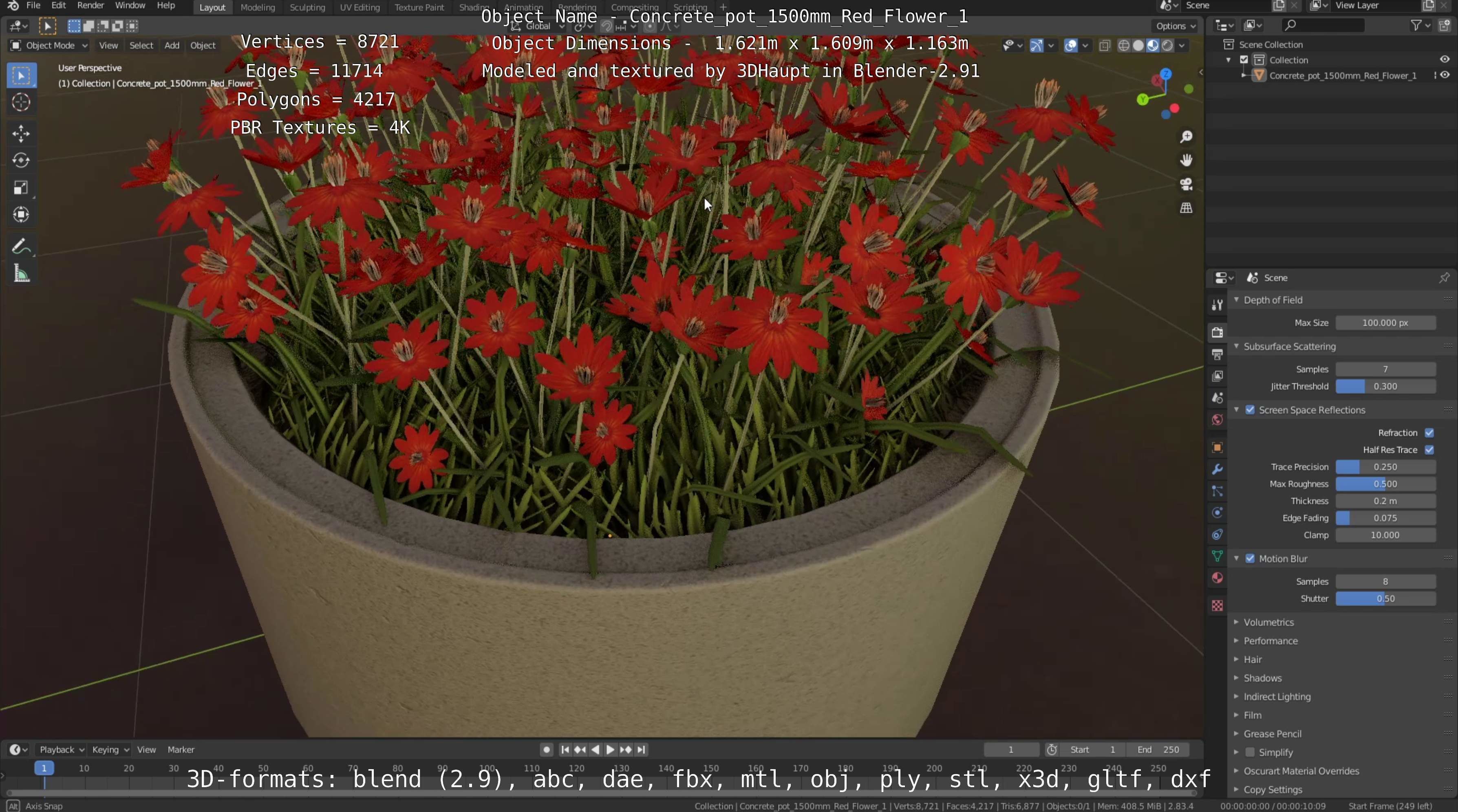Concrete Pipe Pots With Red Flowers 3D Model Collection_108