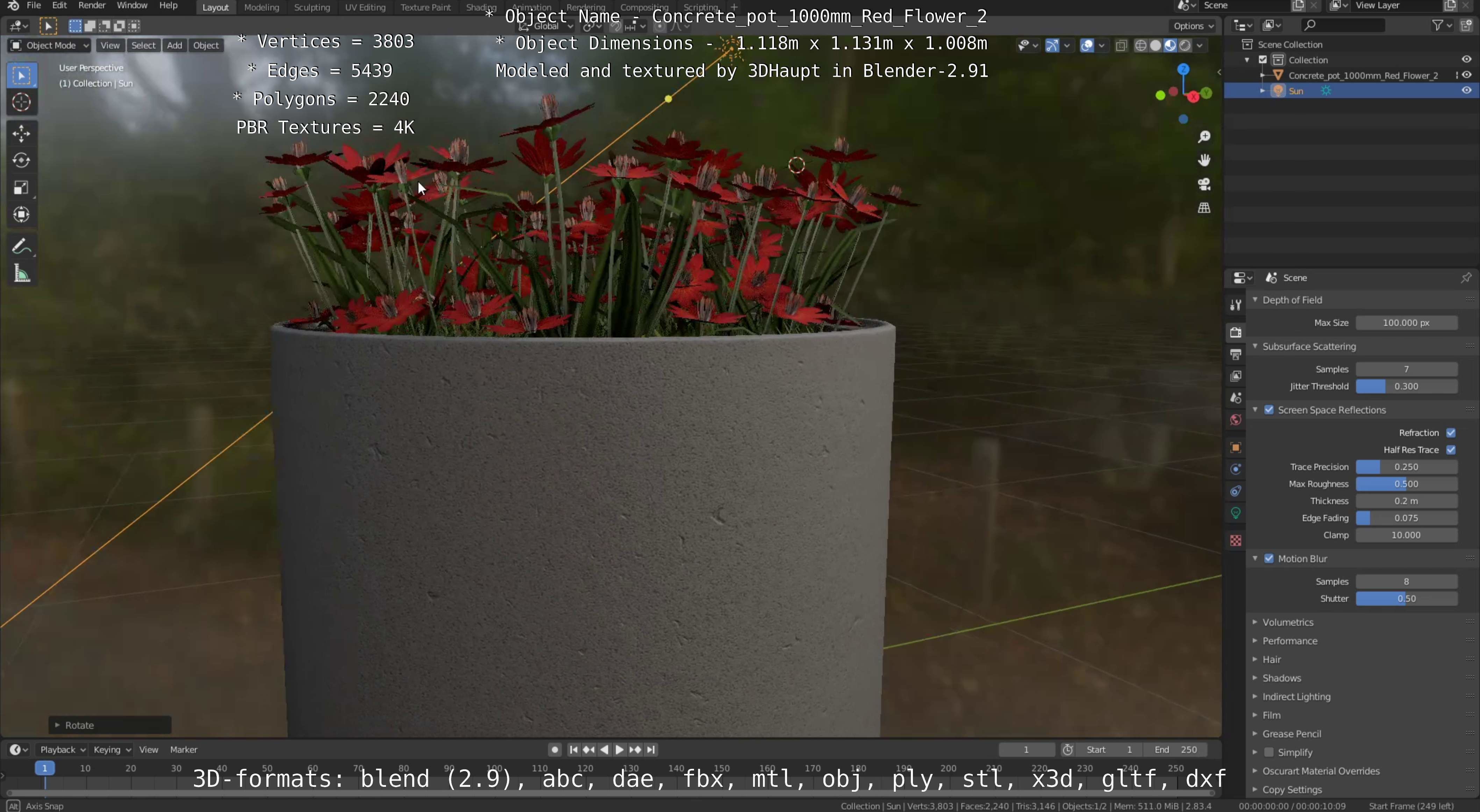 Concrete Pipe Pots With Red Flowers 3D Model Collection_78
