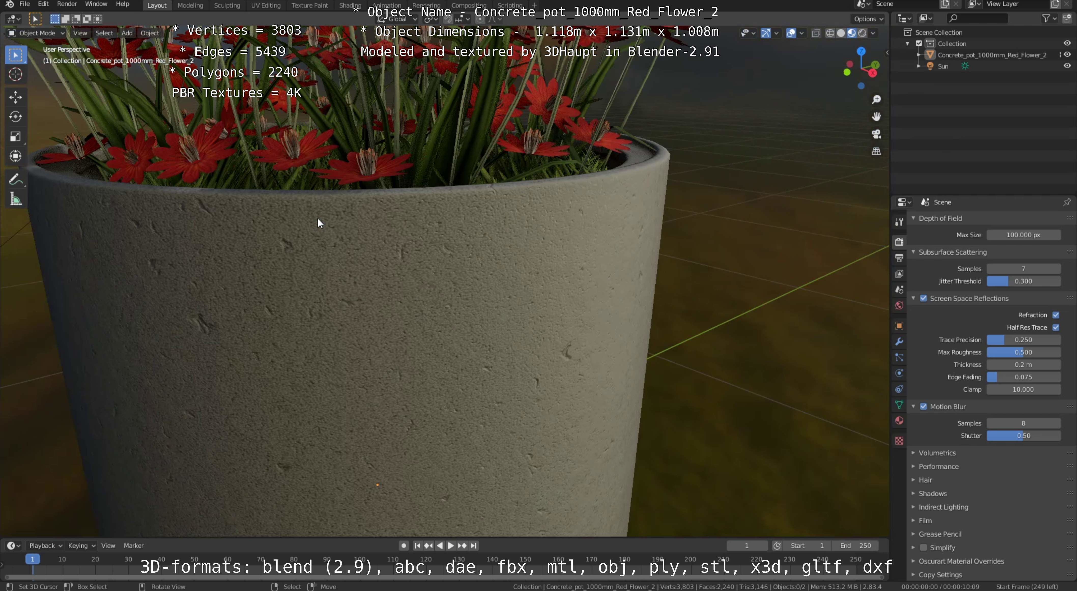Concrete Pipe Pots With Red Flowers 3D Model Collection_75