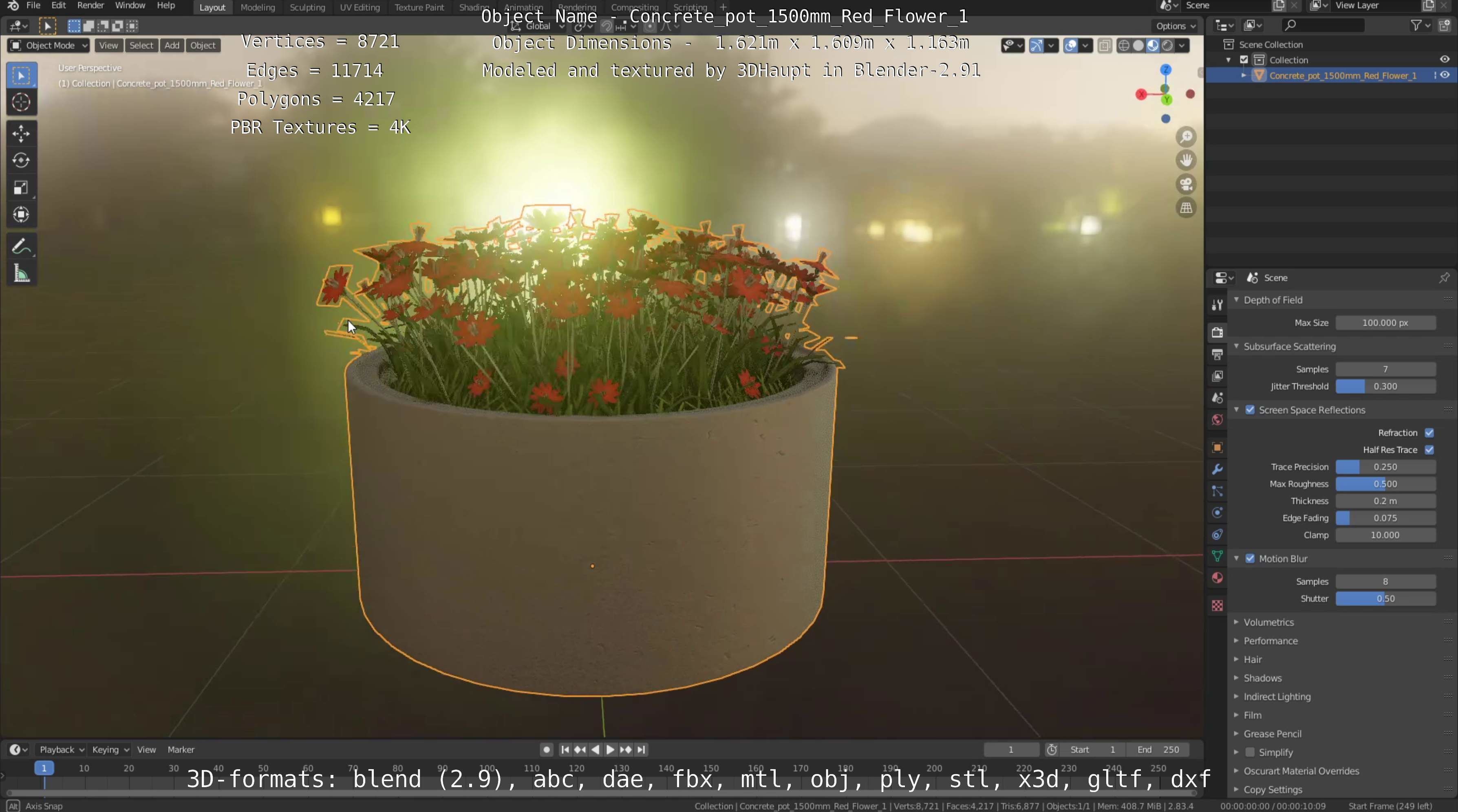 Concrete Pipe Pots With Red Flowers 3D Model Collection_103