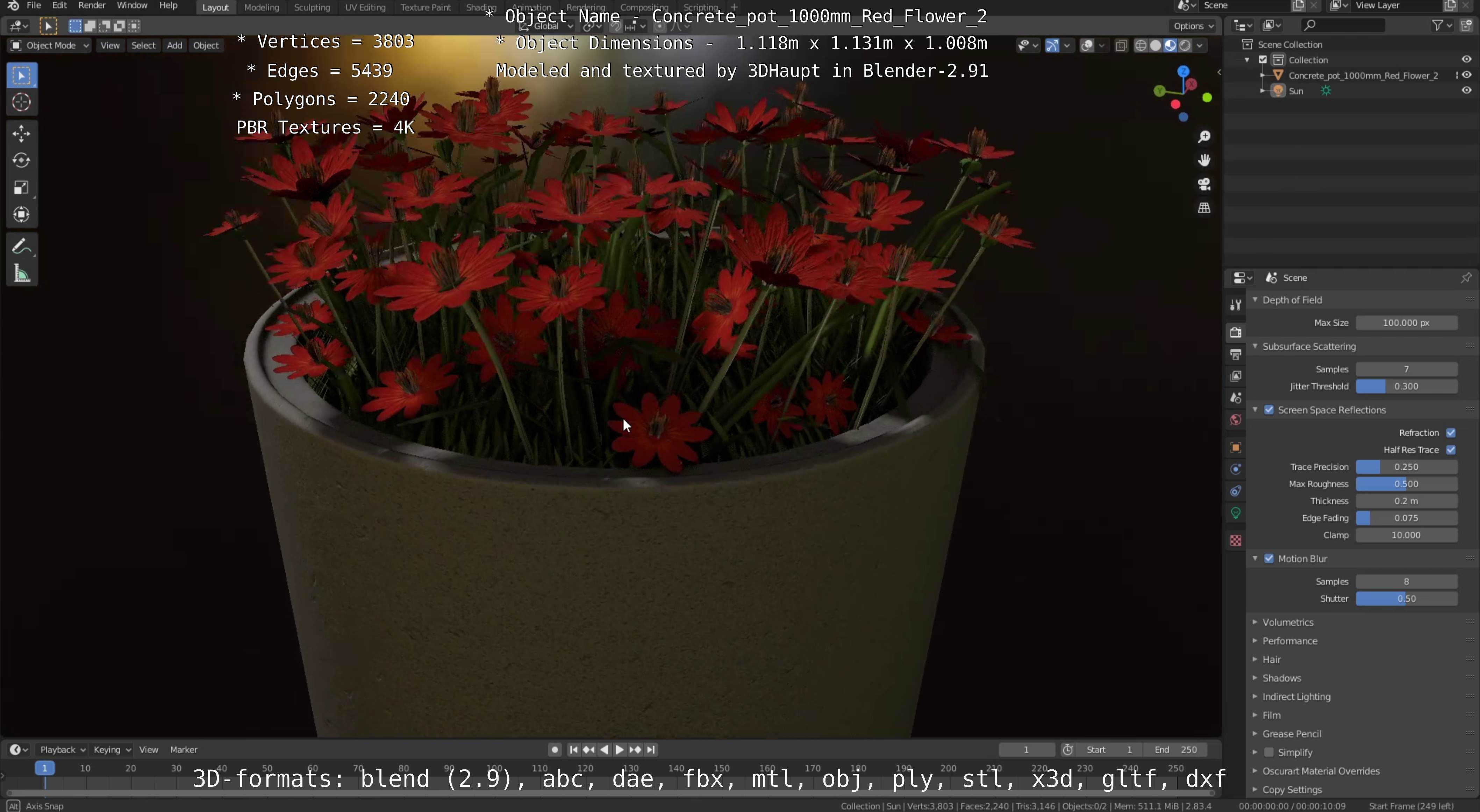 Concrete Pipe Pots With Red Flowers 3D Model Collection_72