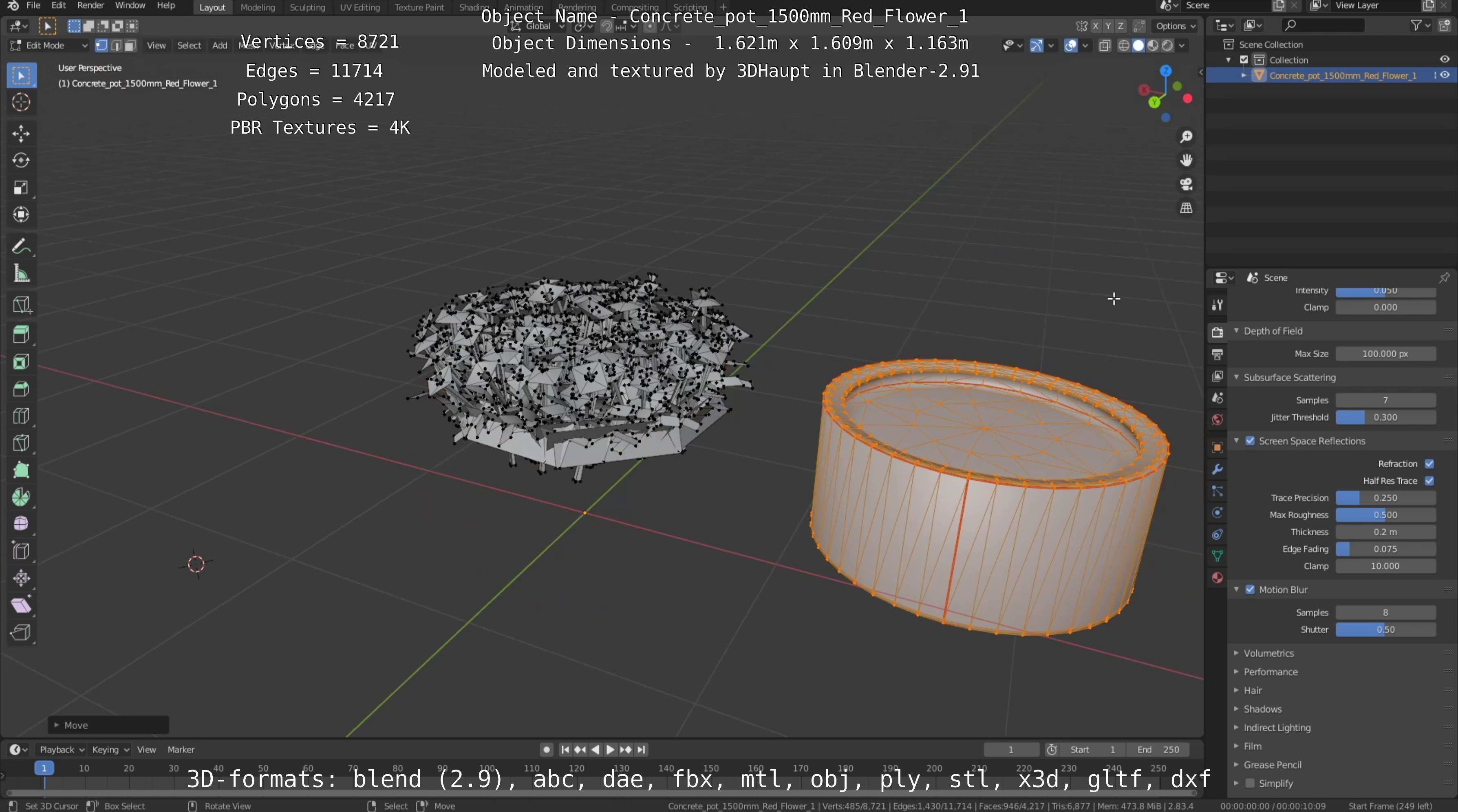 Concrete Pipe Pots With Red Flowers 3D Model Collection_92