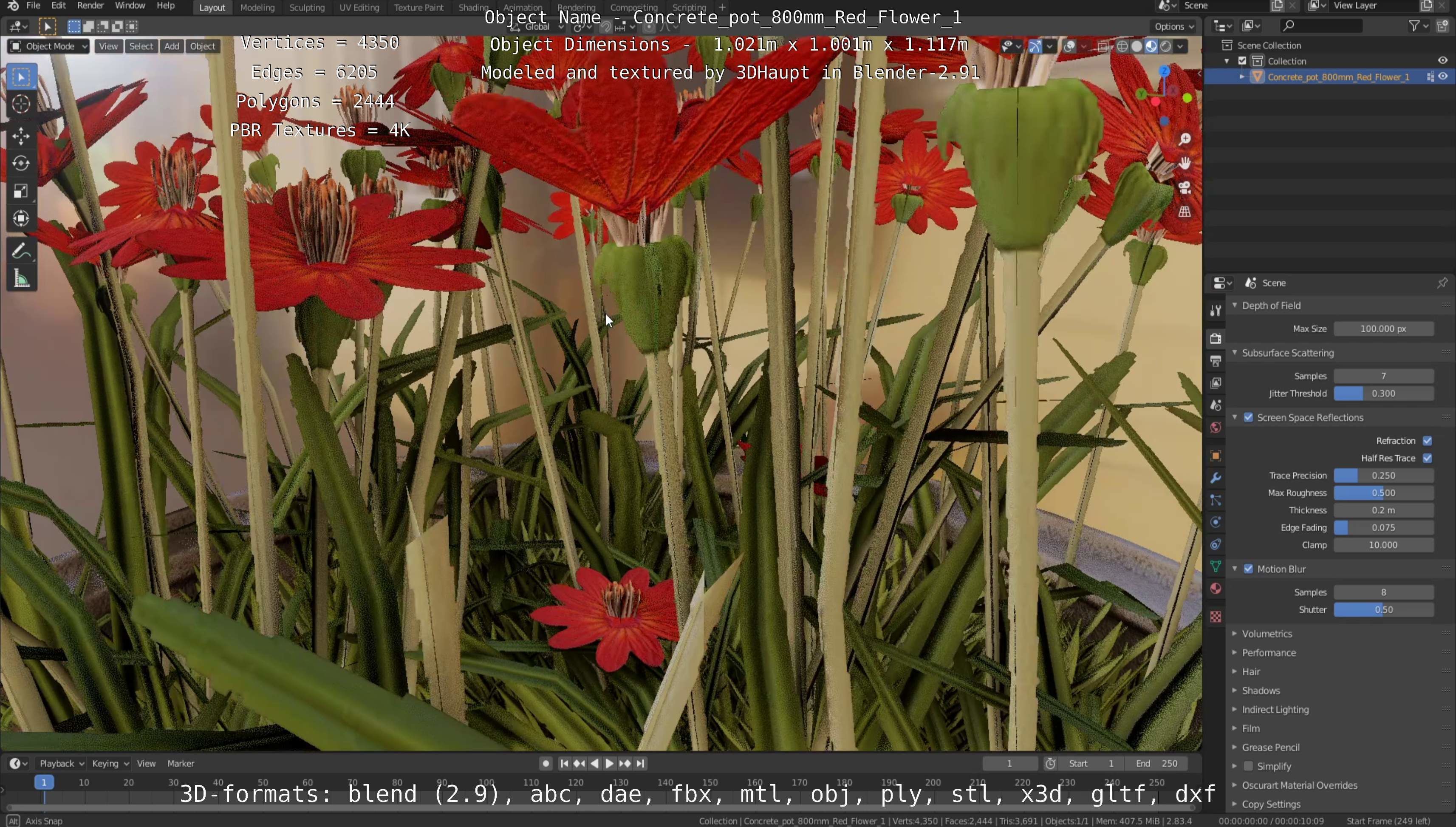 Concrete Pipe Pots With Red Flowers 3D Model Collection_47