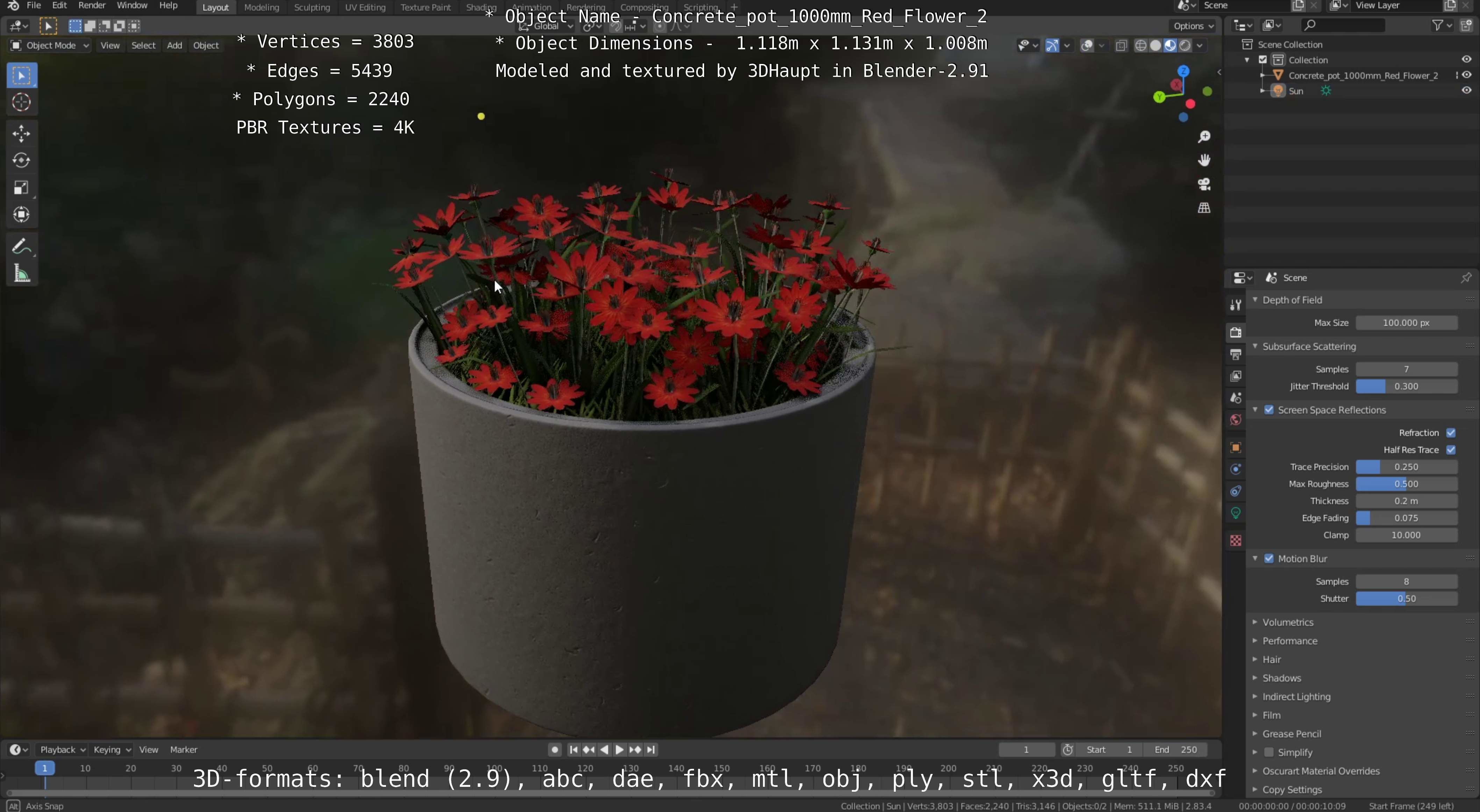 Concrete Pipe Pots With Red Flowers 3D Model Collection_73