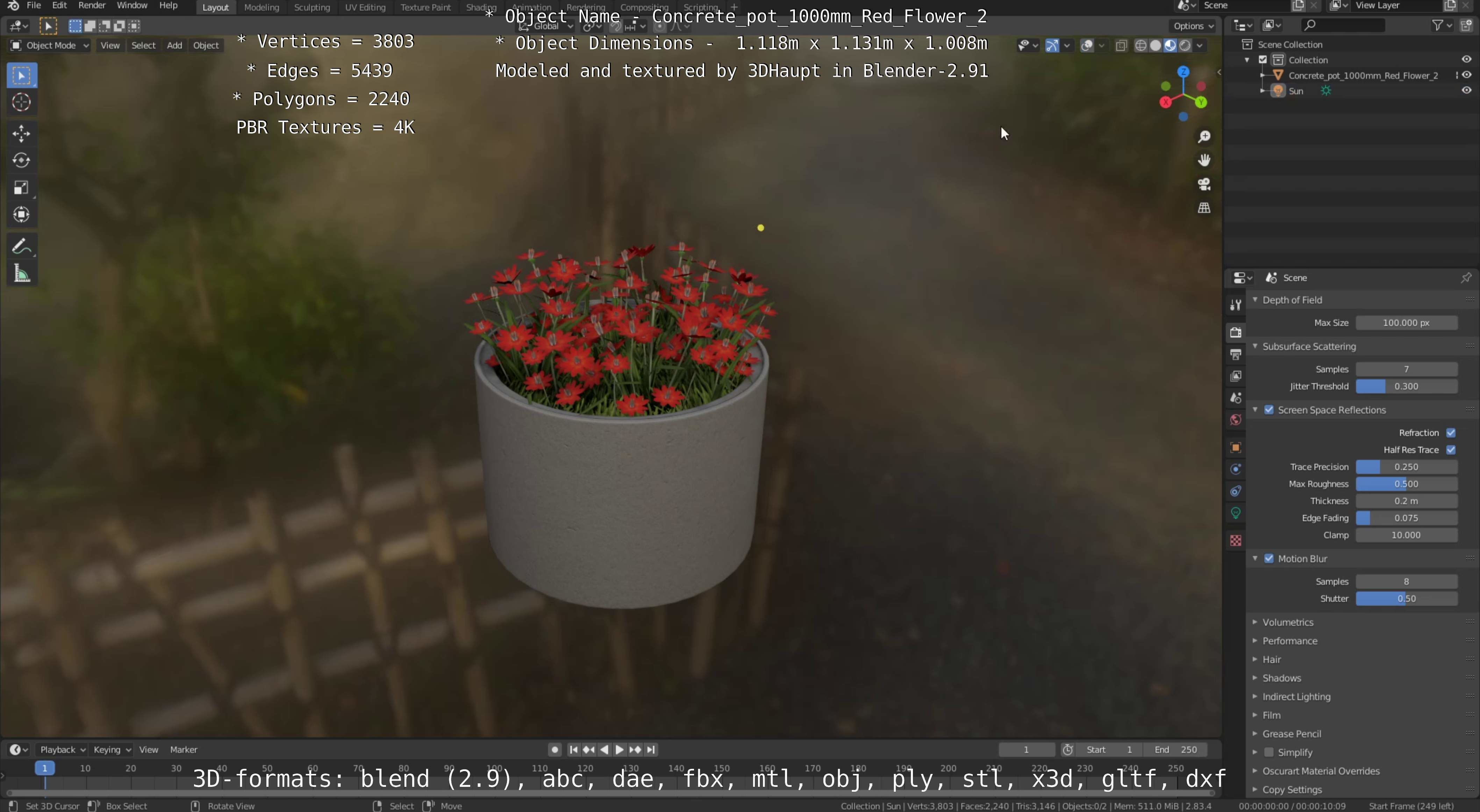Concrete Pipe Pots With Red Flowers 3D Model Collection_53