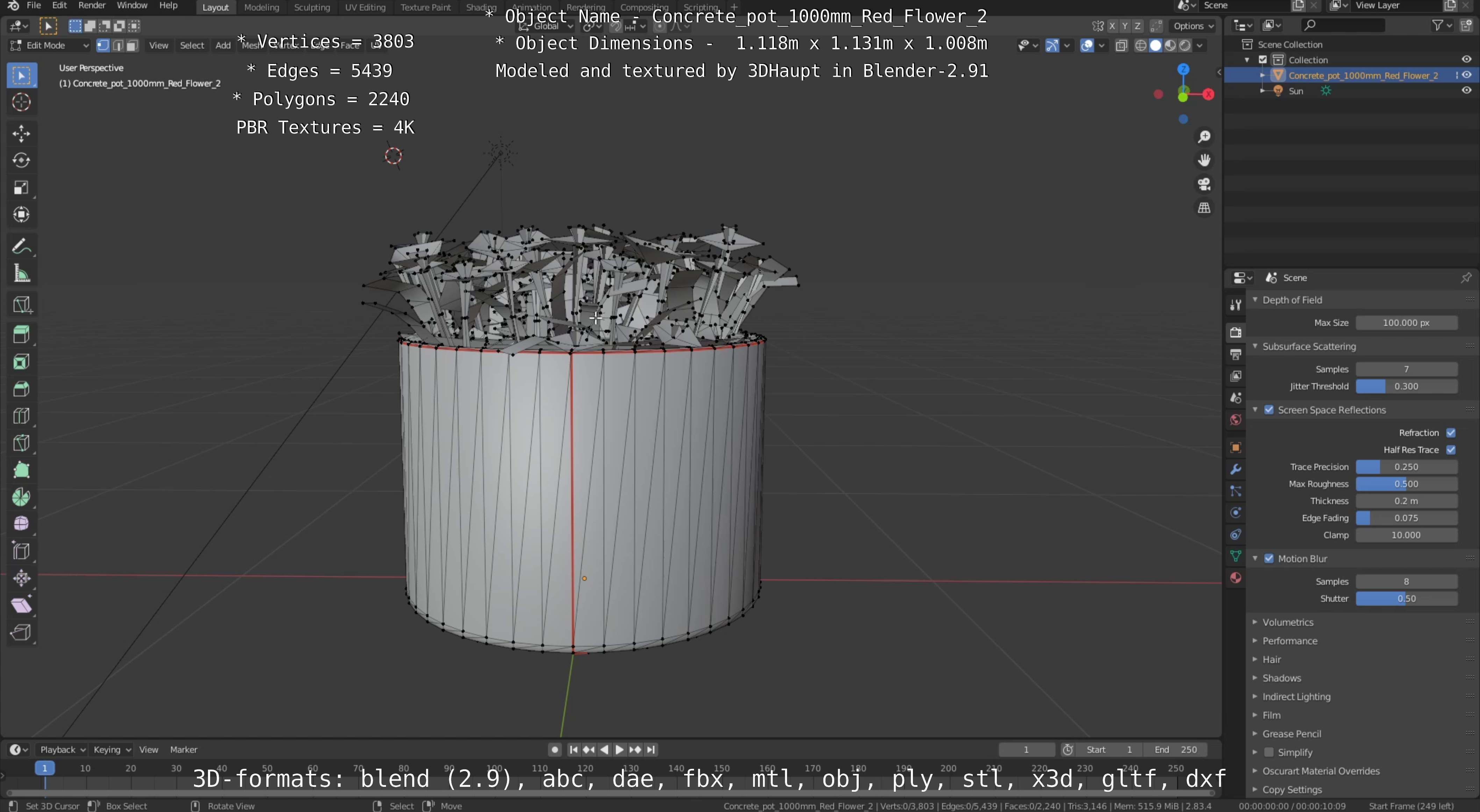 Concrete Pipe Pots With Red Flowers 3D Model Collection_51