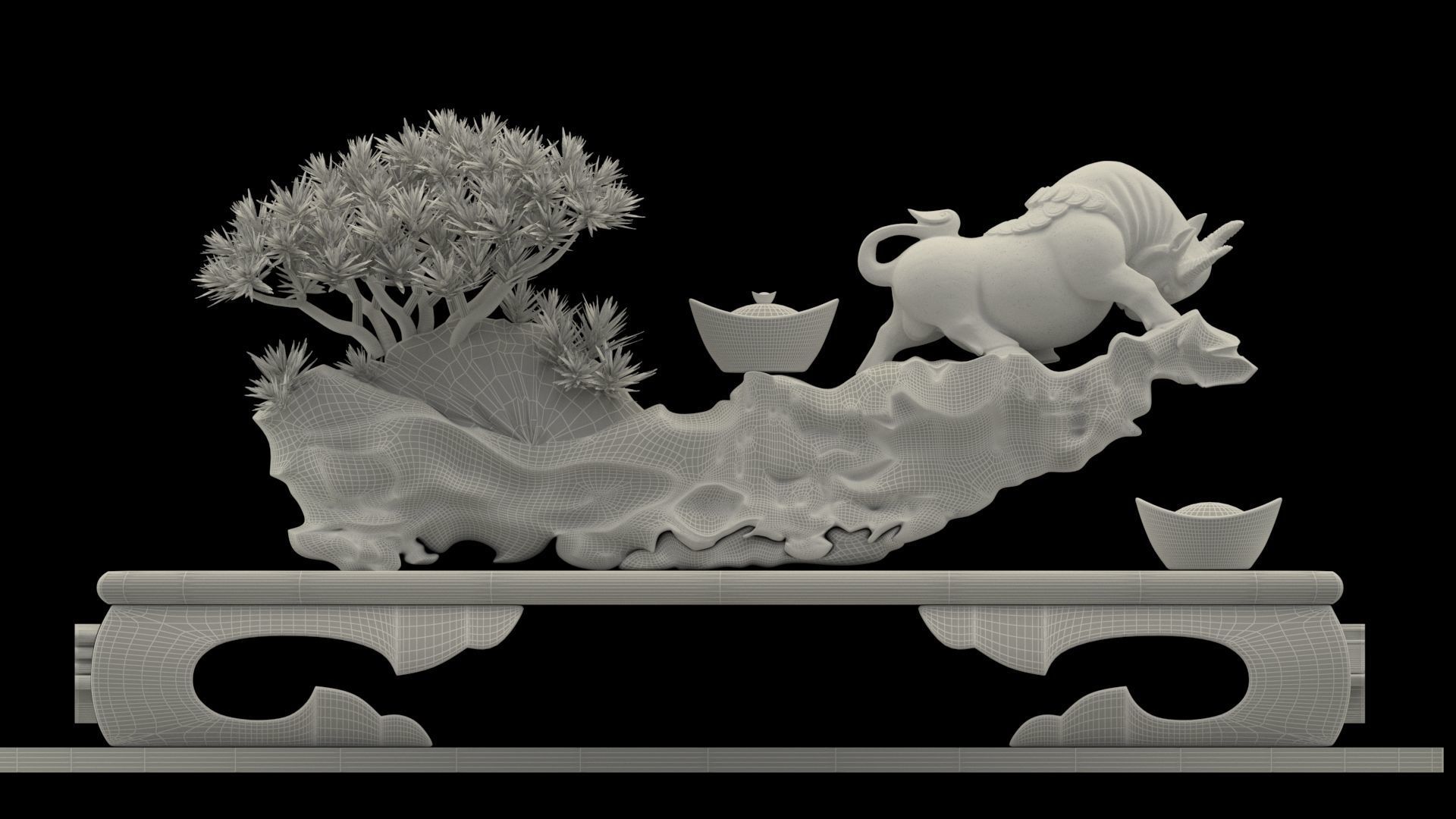 chinese gold ingot and bull 3D model_5