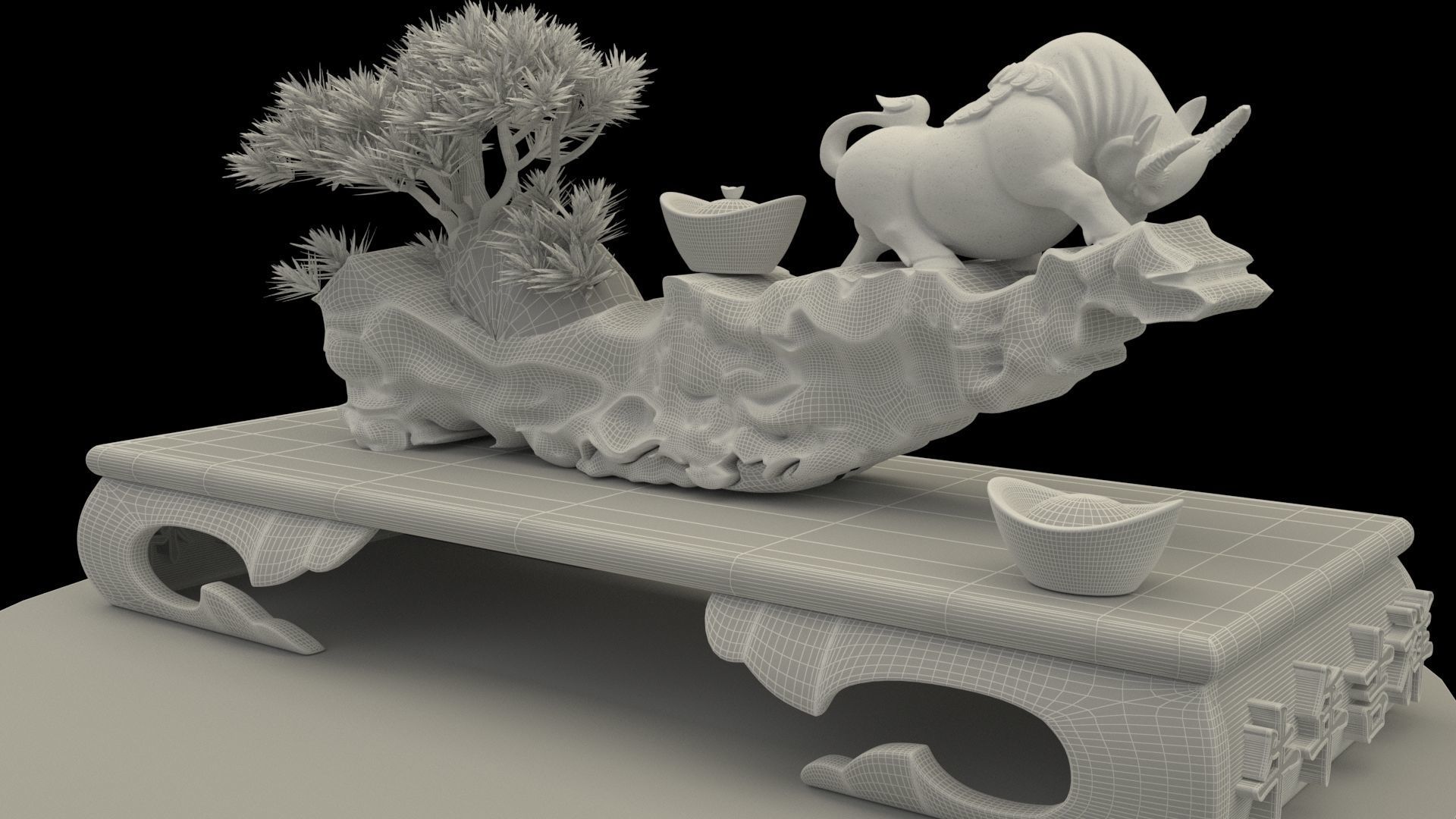 chinese gold ingot and bull 3D model_6