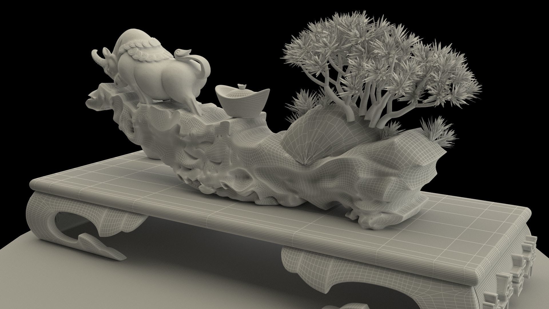 chinese gold ingot and bull 3D model_7