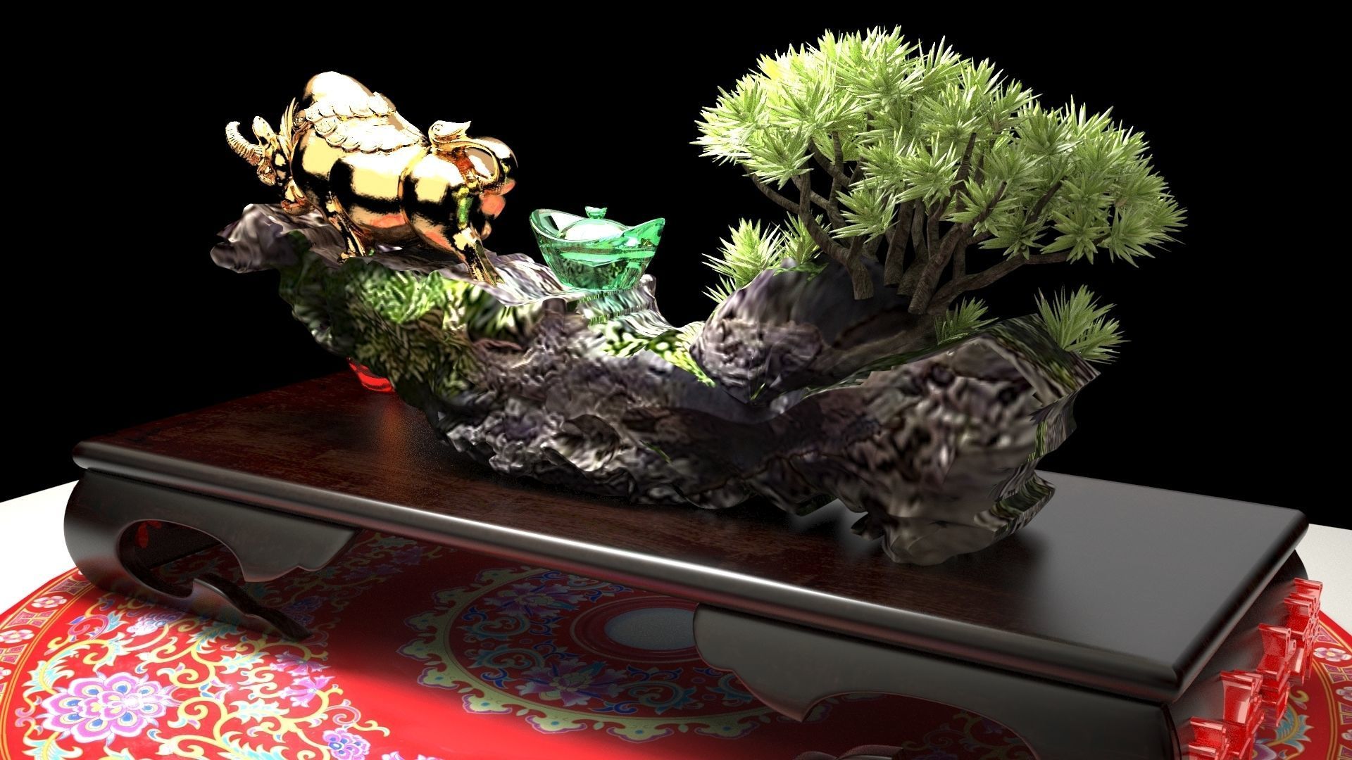 chinese gold ingot and bull 3D model_4