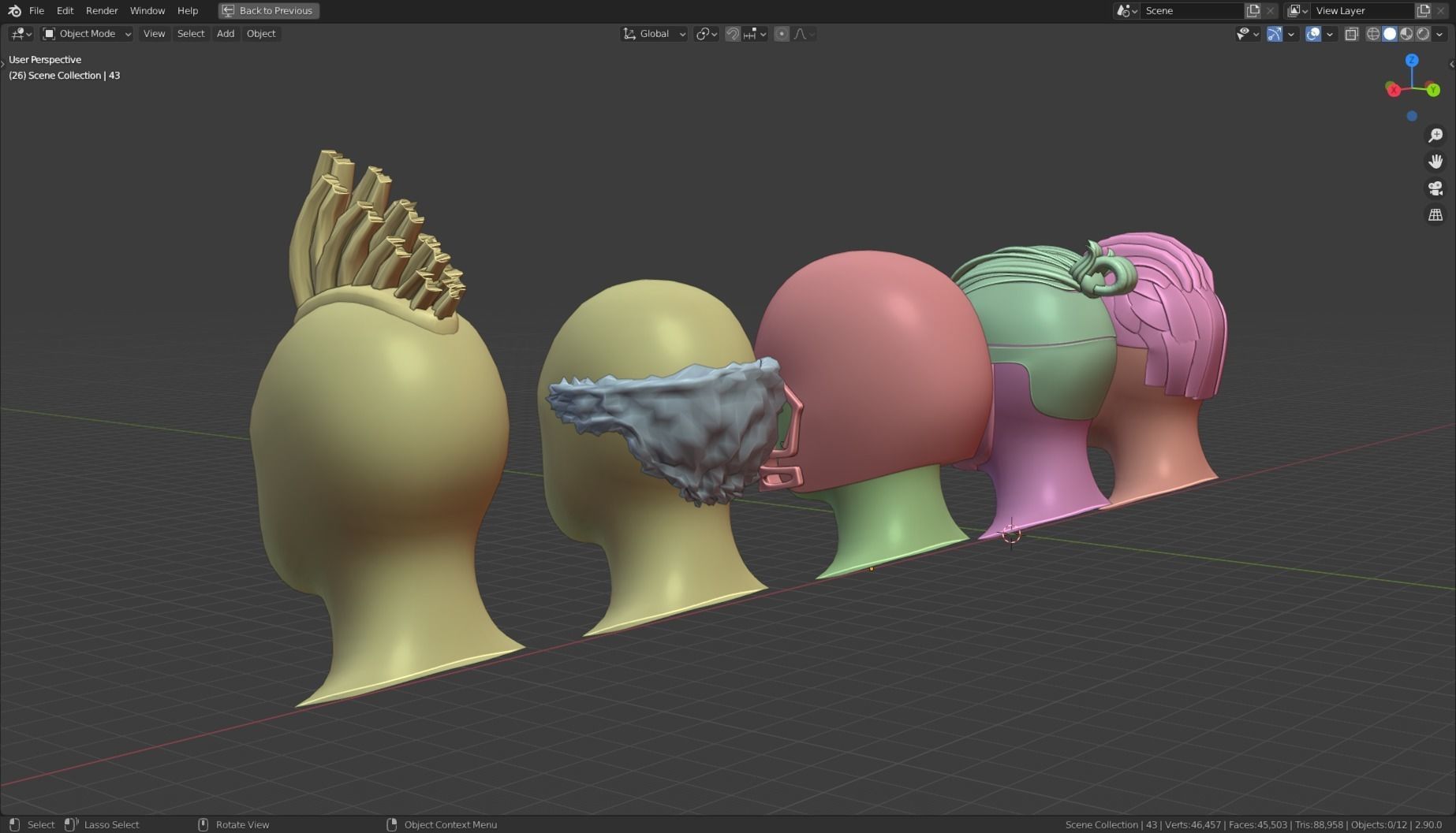Base Stylized Haircuts 41-45 Low-poly 3D model_15