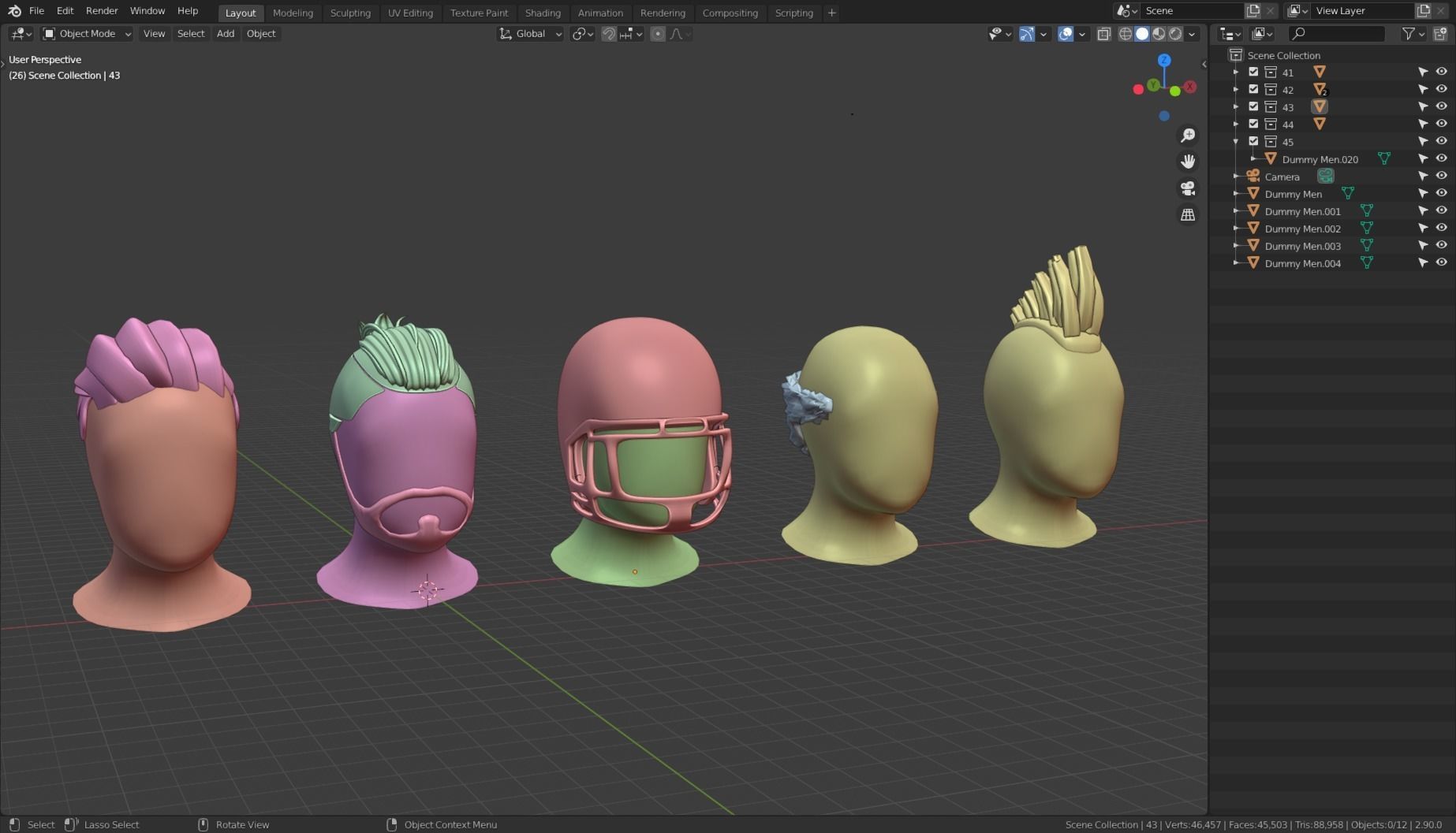 Base Stylized Haircuts 41-45 Low-poly 3D model_21