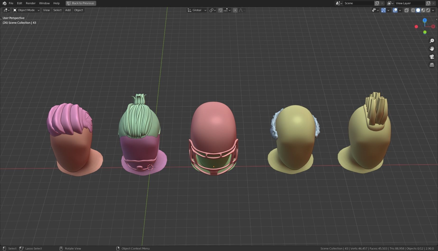 Base Stylized Haircuts 41-45 Low-poly 3D model_18