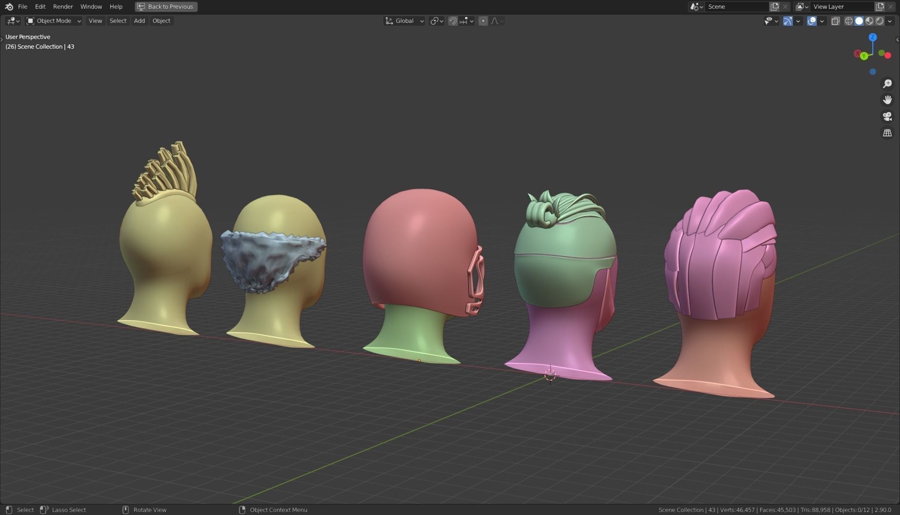 Base Stylized Haircuts 41-45 Low-poly 3D model_14