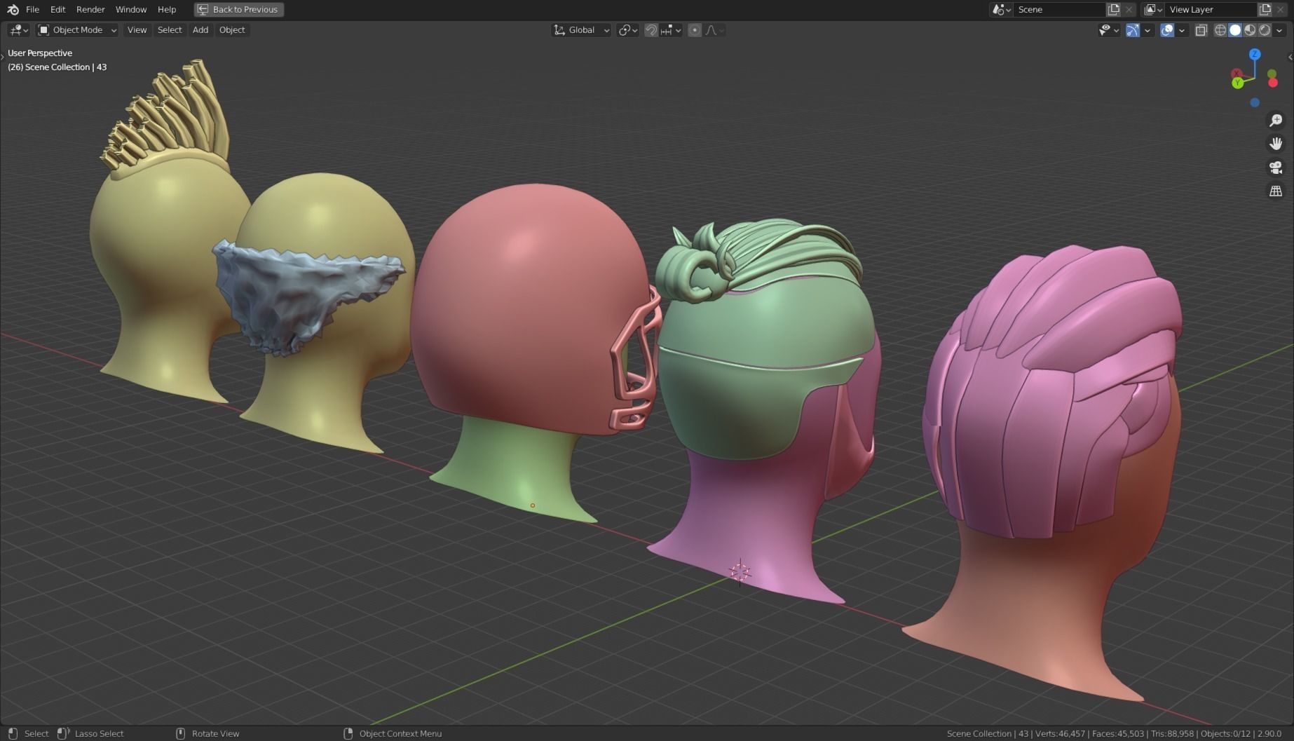 Base Stylized Haircuts 41-45 Low-poly 3D model_25