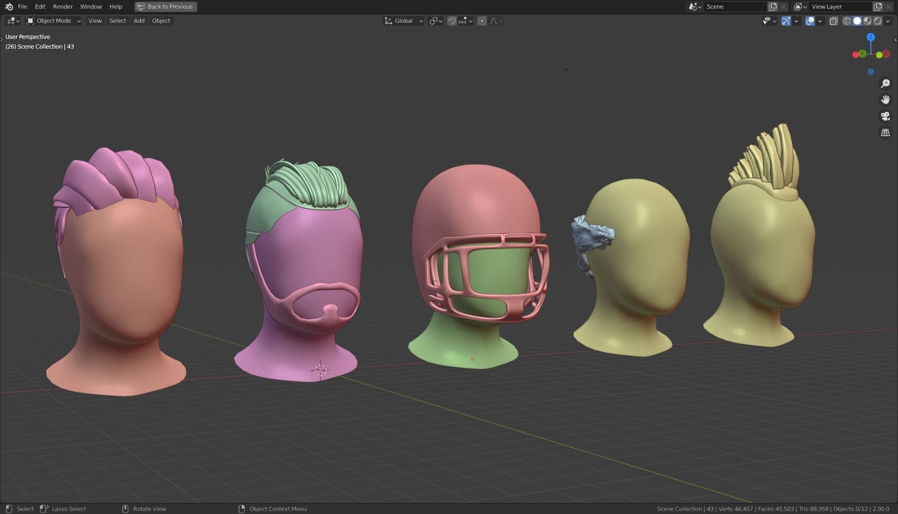 Base Stylized Haircuts 41-45 Low-poly 3D model_19