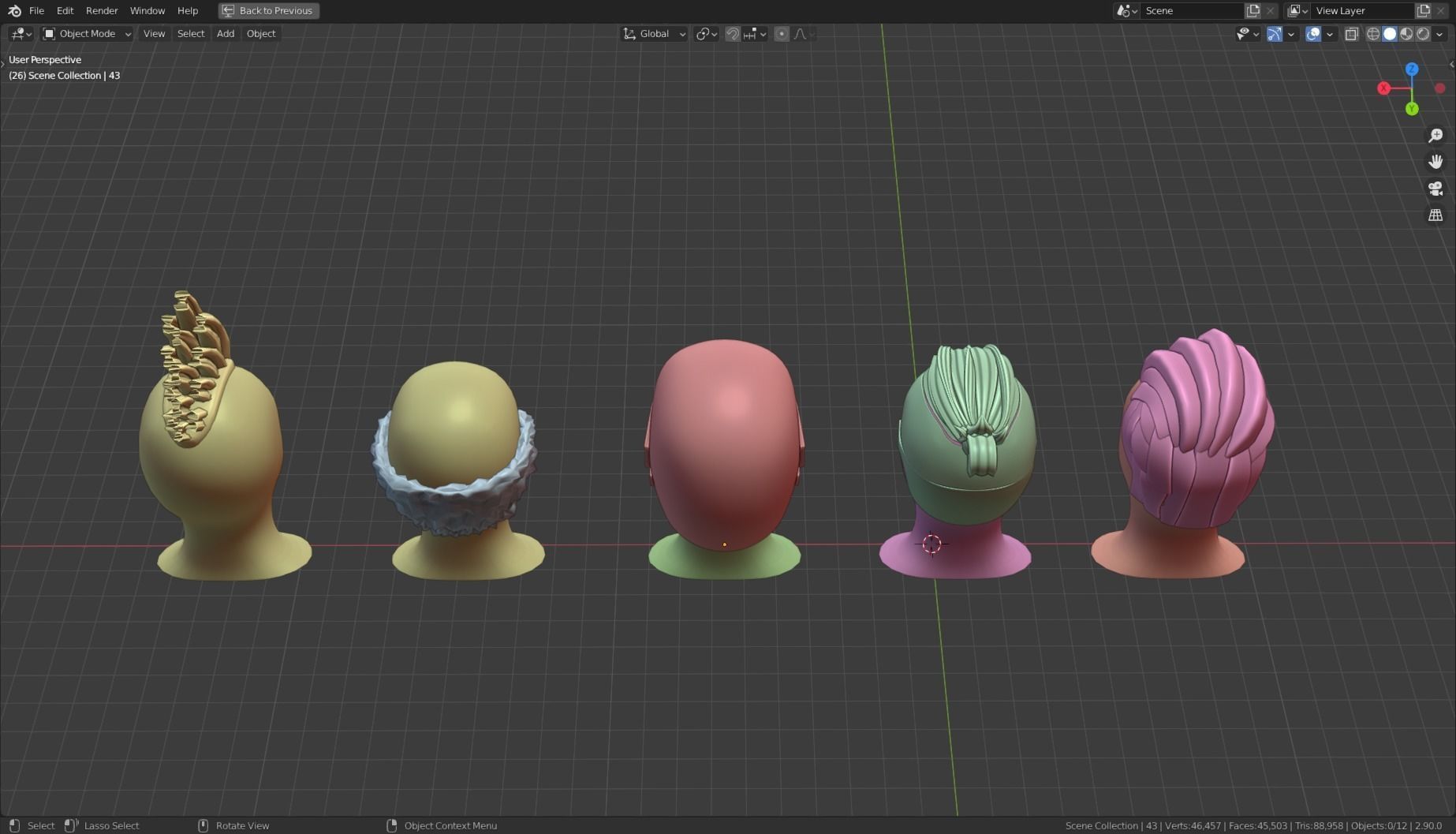 Base Stylized Haircuts 41-45 Low-poly 3D model_20