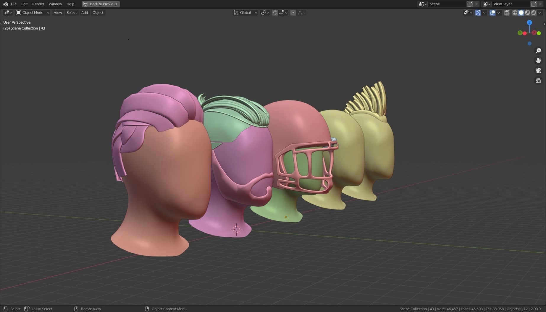 Base Stylized Haircuts 41-45 Low-poly 3D model_17